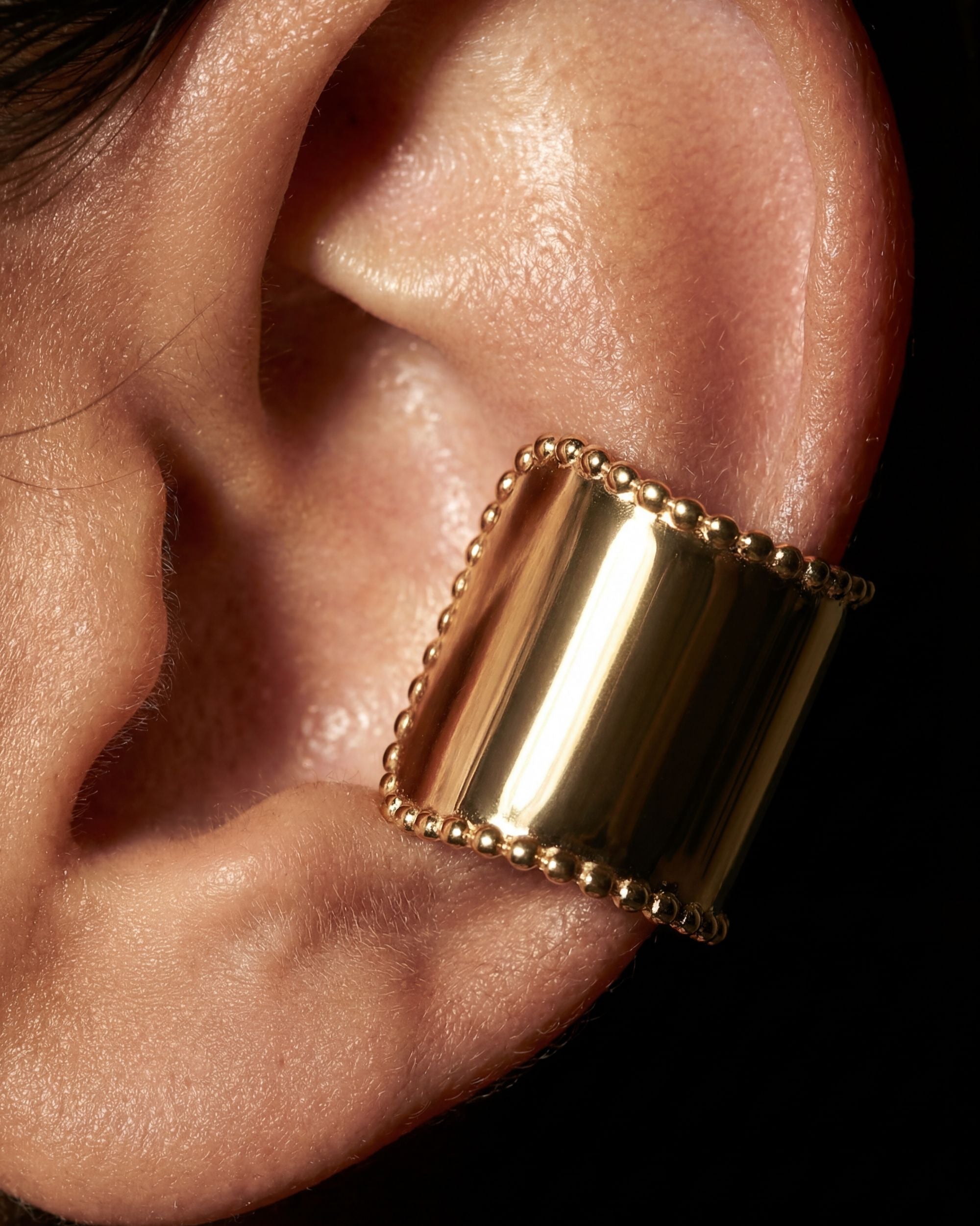 Beaded Edge Wide Ear Cuff, Architectural Jewelry