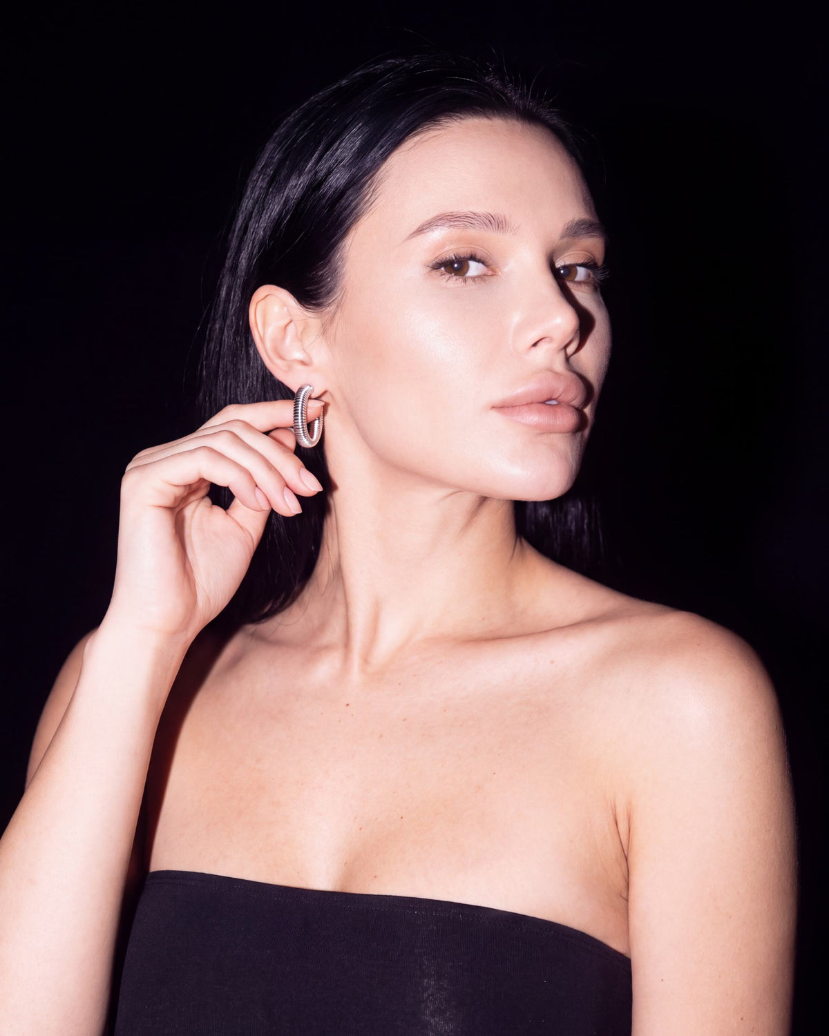 Ribbed Coil Hoop Earrings - Silver