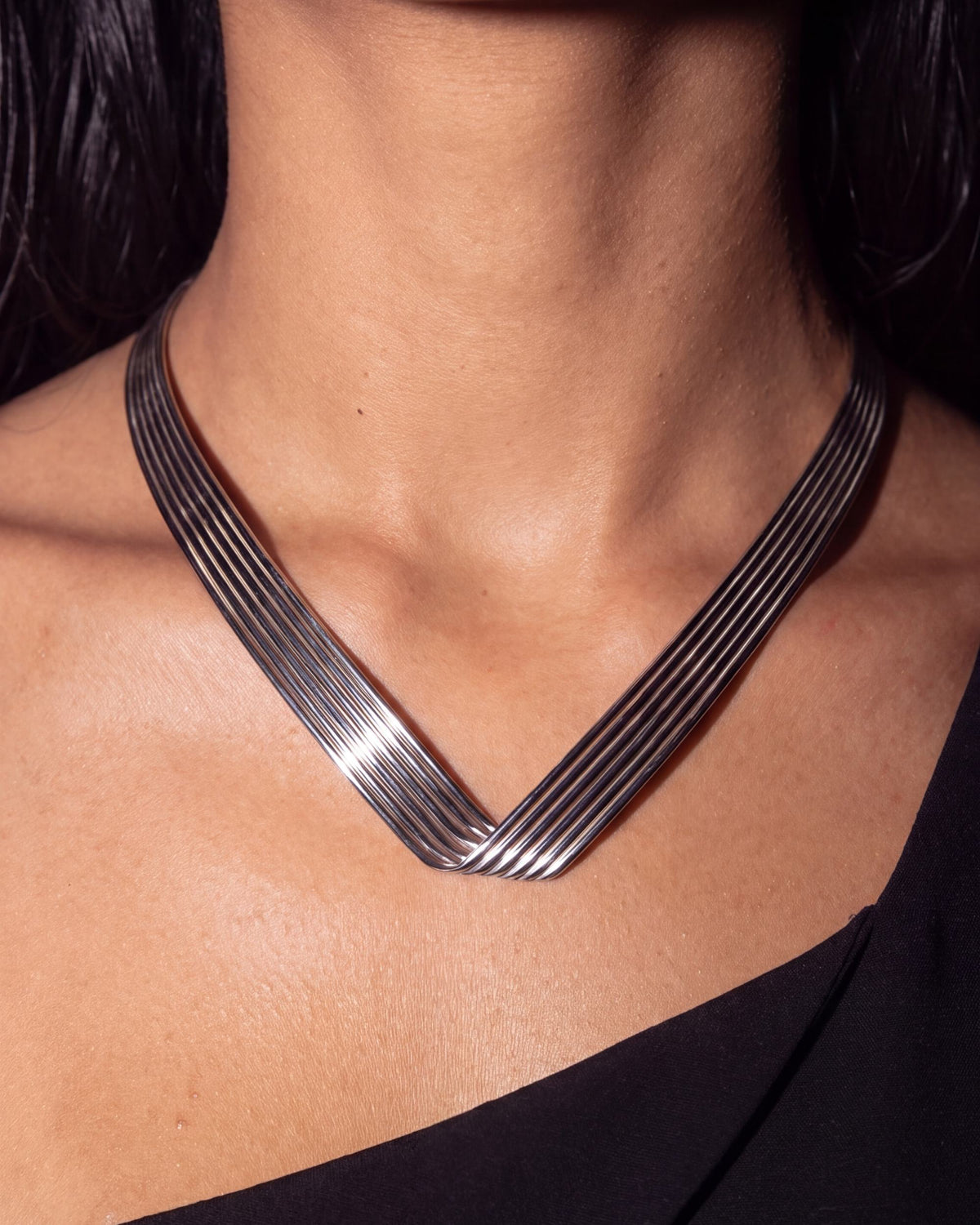 Multi-Wire V Collar Necklace, Stainless Steel