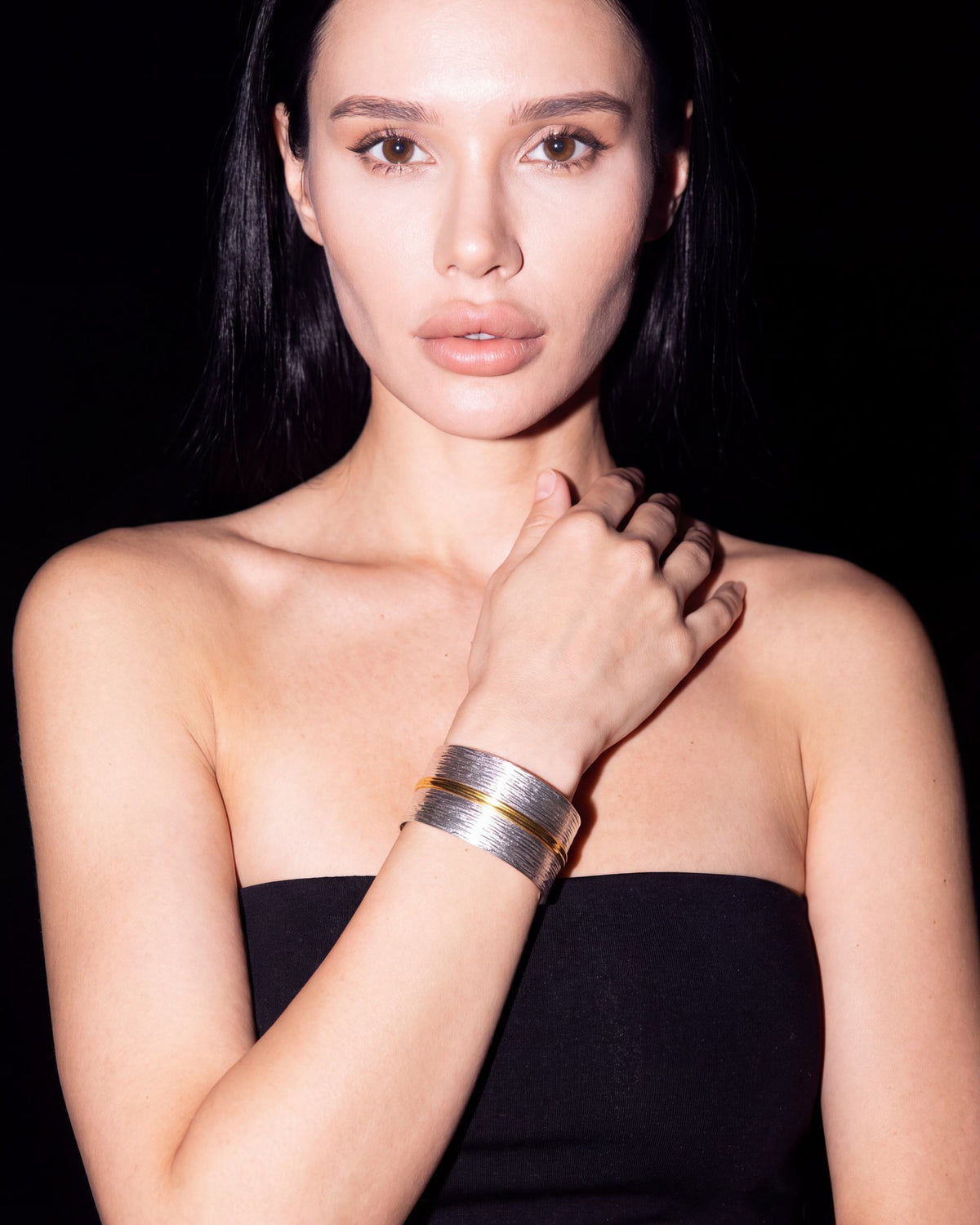 Brushed Two-Tone Wide Cuff Bracelet