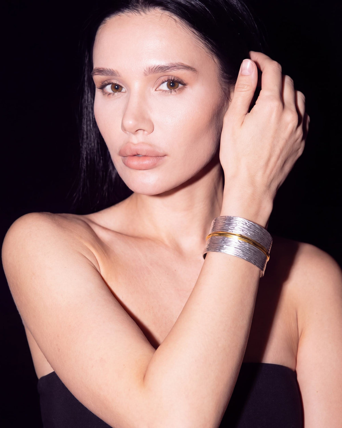 Brushed Two-Tone Wide Cuff Bracelet