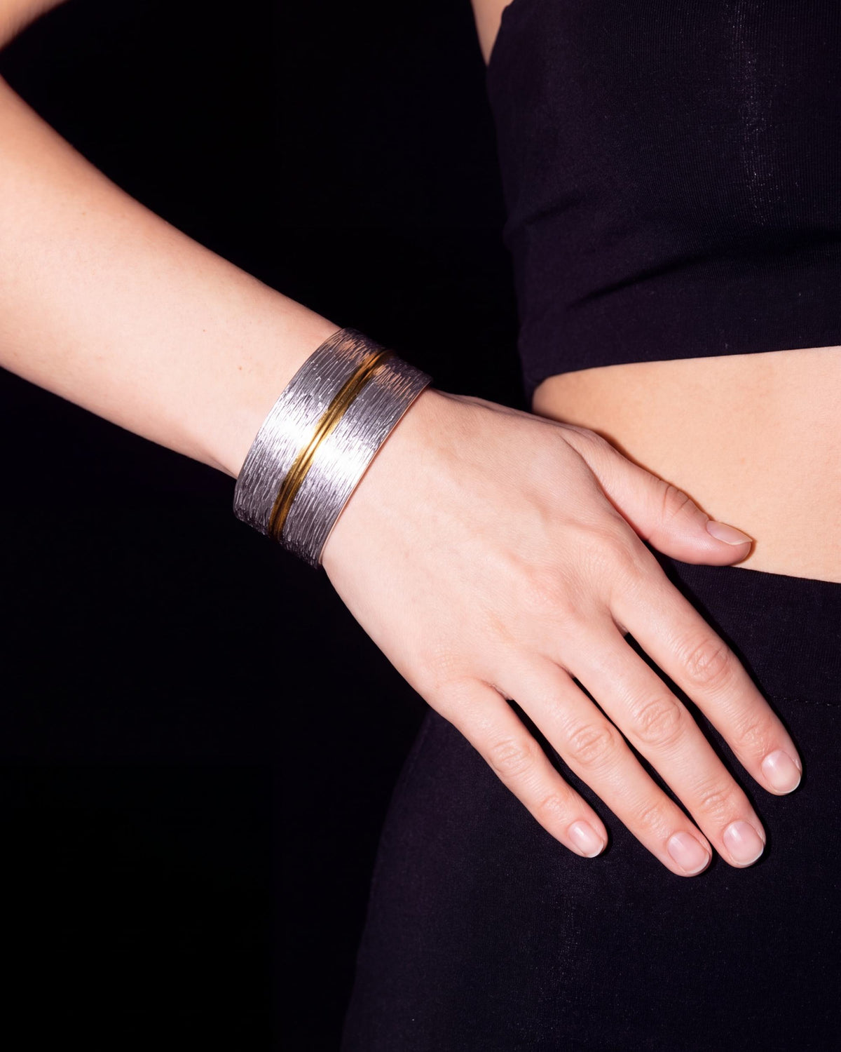Brushed Two-Tone Wide Cuff Bracelet