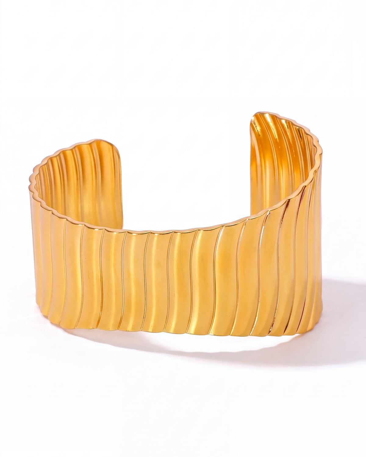 Rippled Wide Cuff Bracelet - Gold
