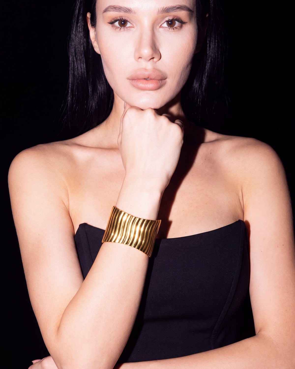 Rippled Wide Cuff Bracelet - Gold