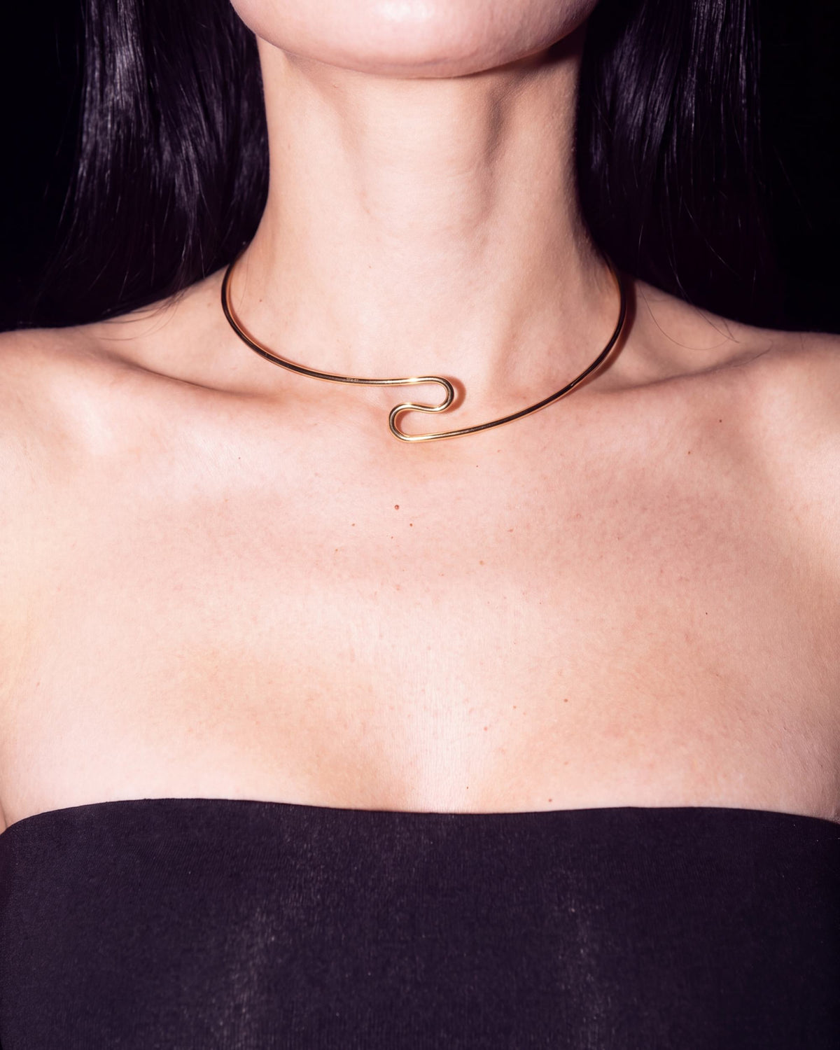 Wave Wire Choker Necklace - Gold
