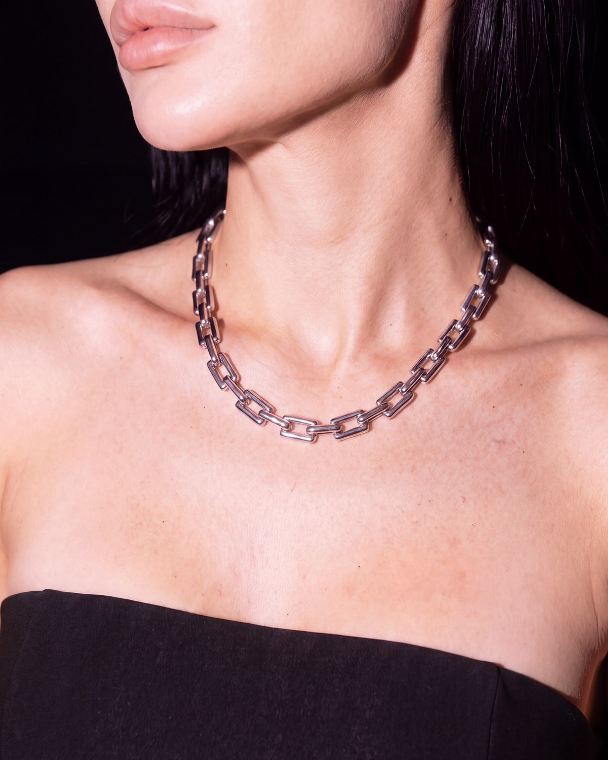 Rectangle Link Chain Necklace - Silver