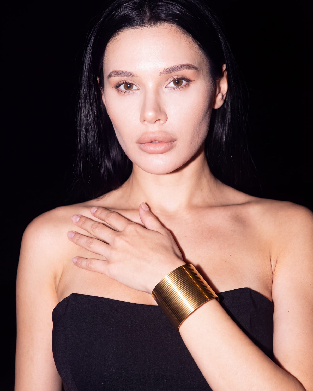 Fine Groove Wide Cuff Bracelet - Gold