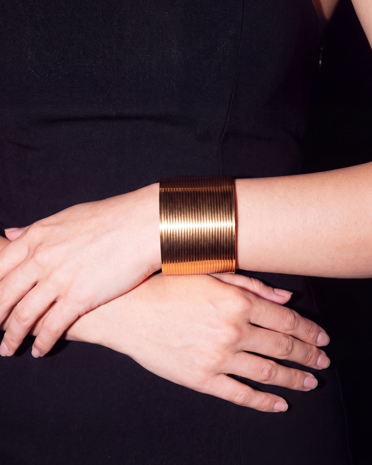 Fine Groove Wide Cuff Bracelet - Gold