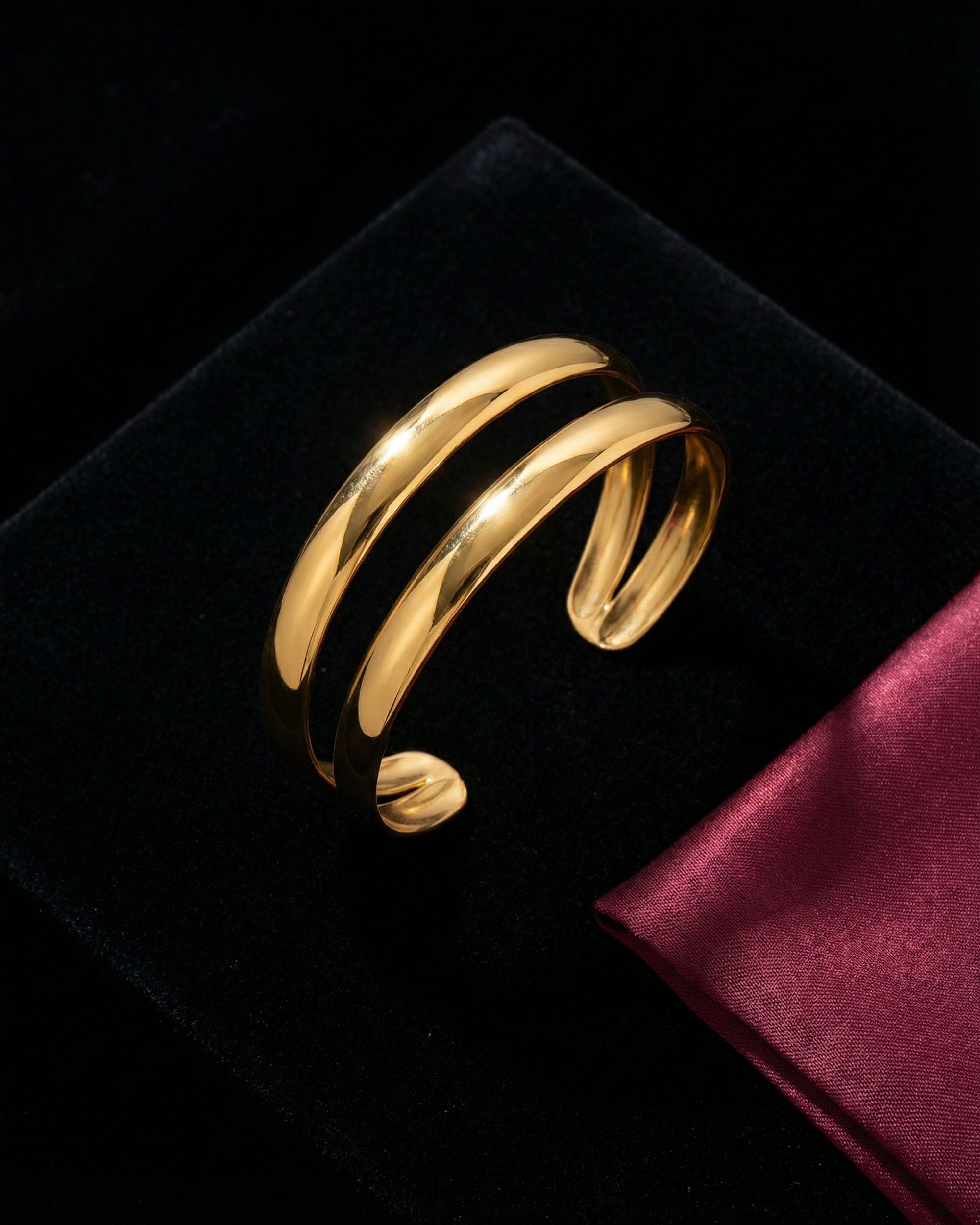 Dual Rail Cuff Bracelet, Gold Jewelry