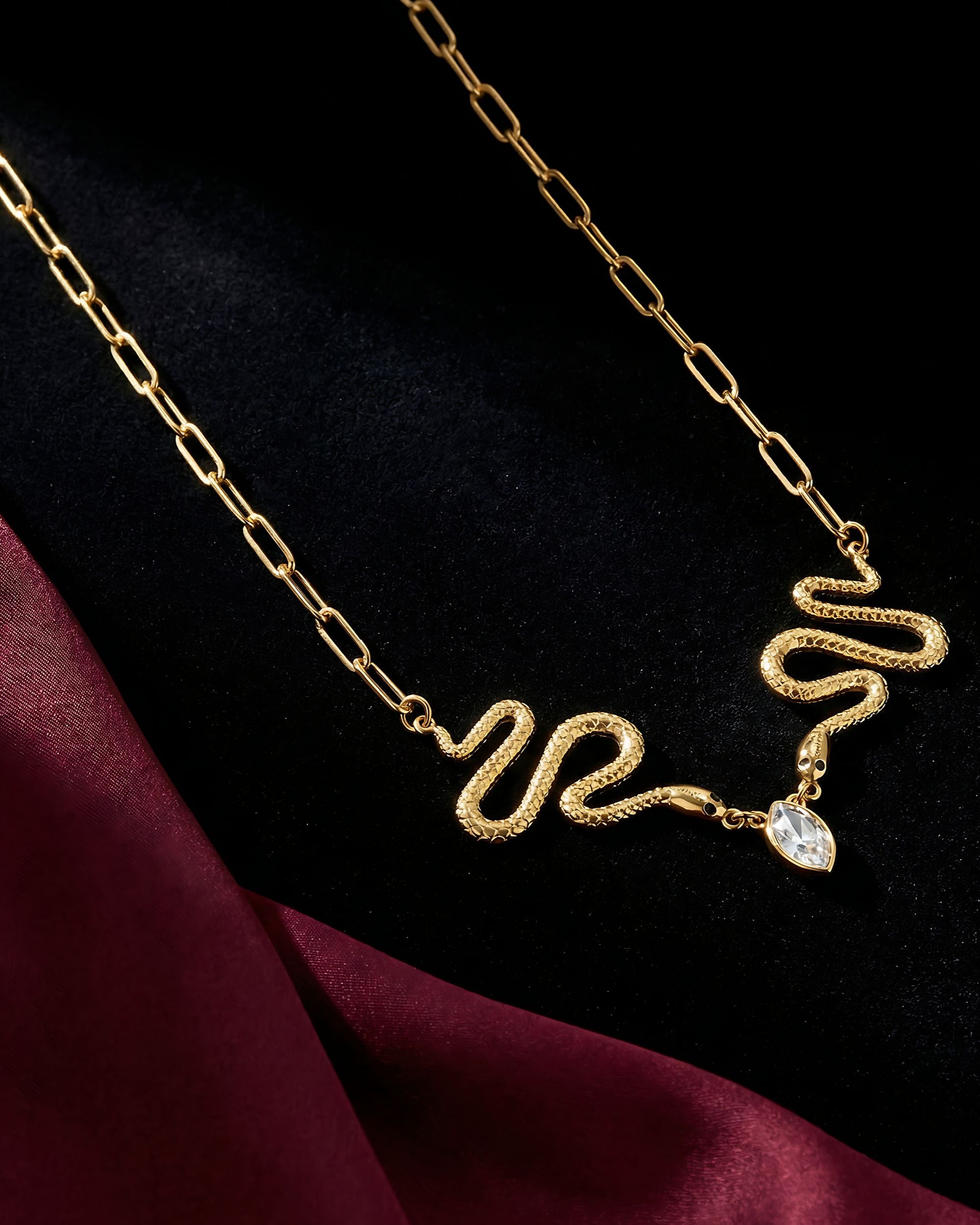 Dual Serpent Chain Necklace, Gold Jewelry