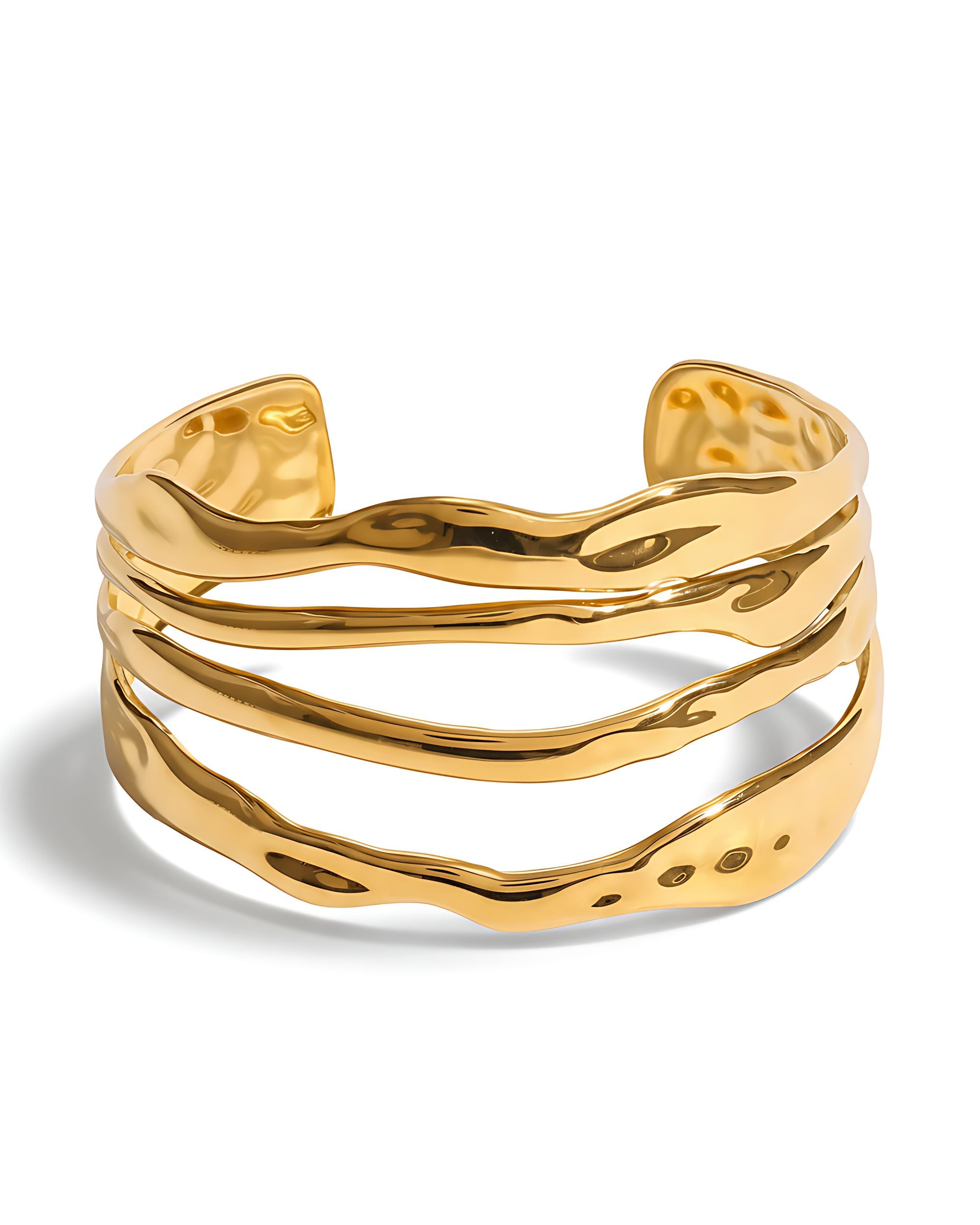 Flowing Waves Sculptural Cuff Bracelet, Gold