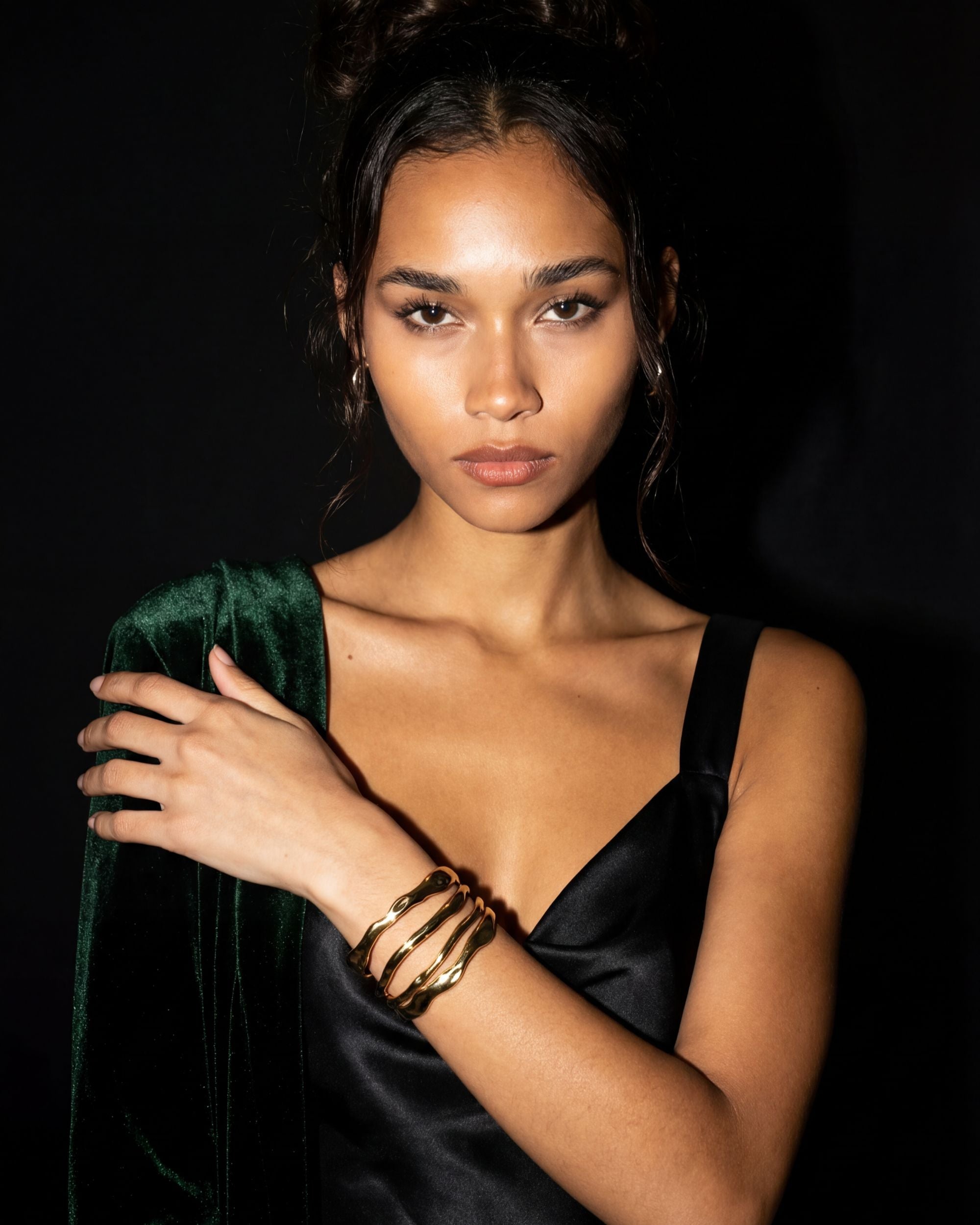 Flowing Waves Sculptural Cuff Bracelet, Stainless Steel