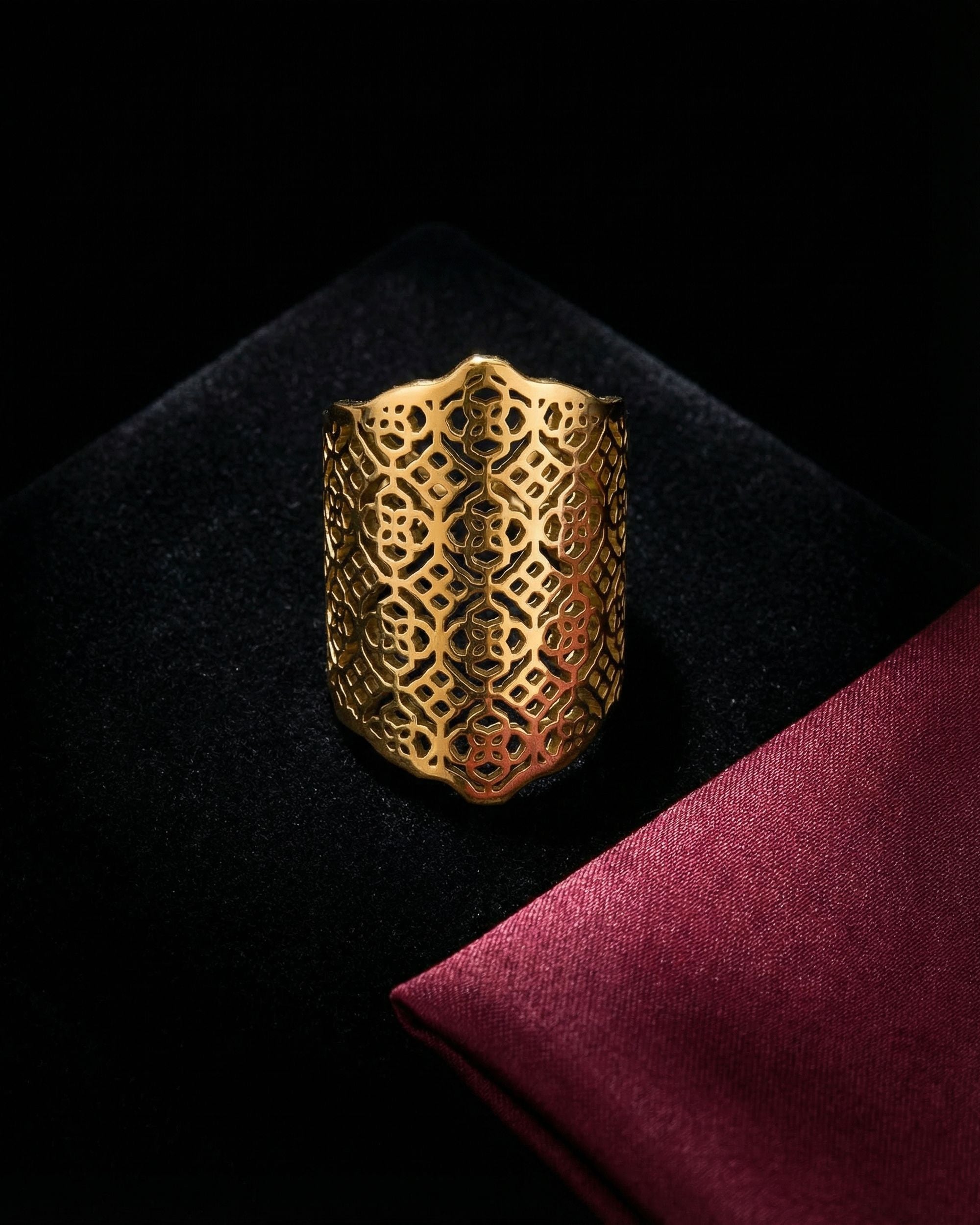 Lattice Shield Ring, Gold Jewelry