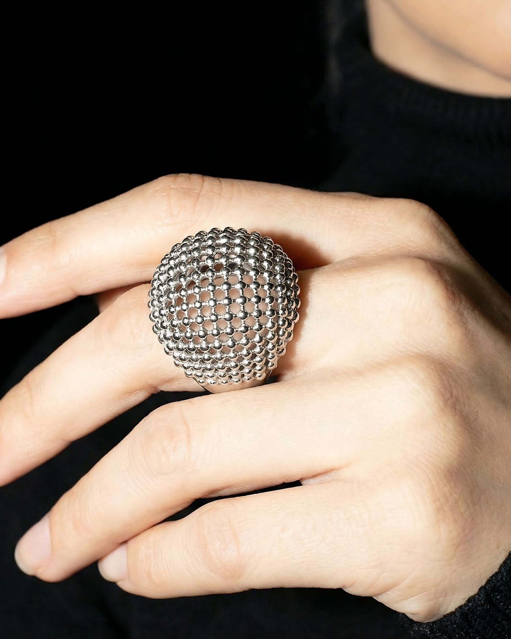 Mesh Sphere Ring, Architectural Jewelry