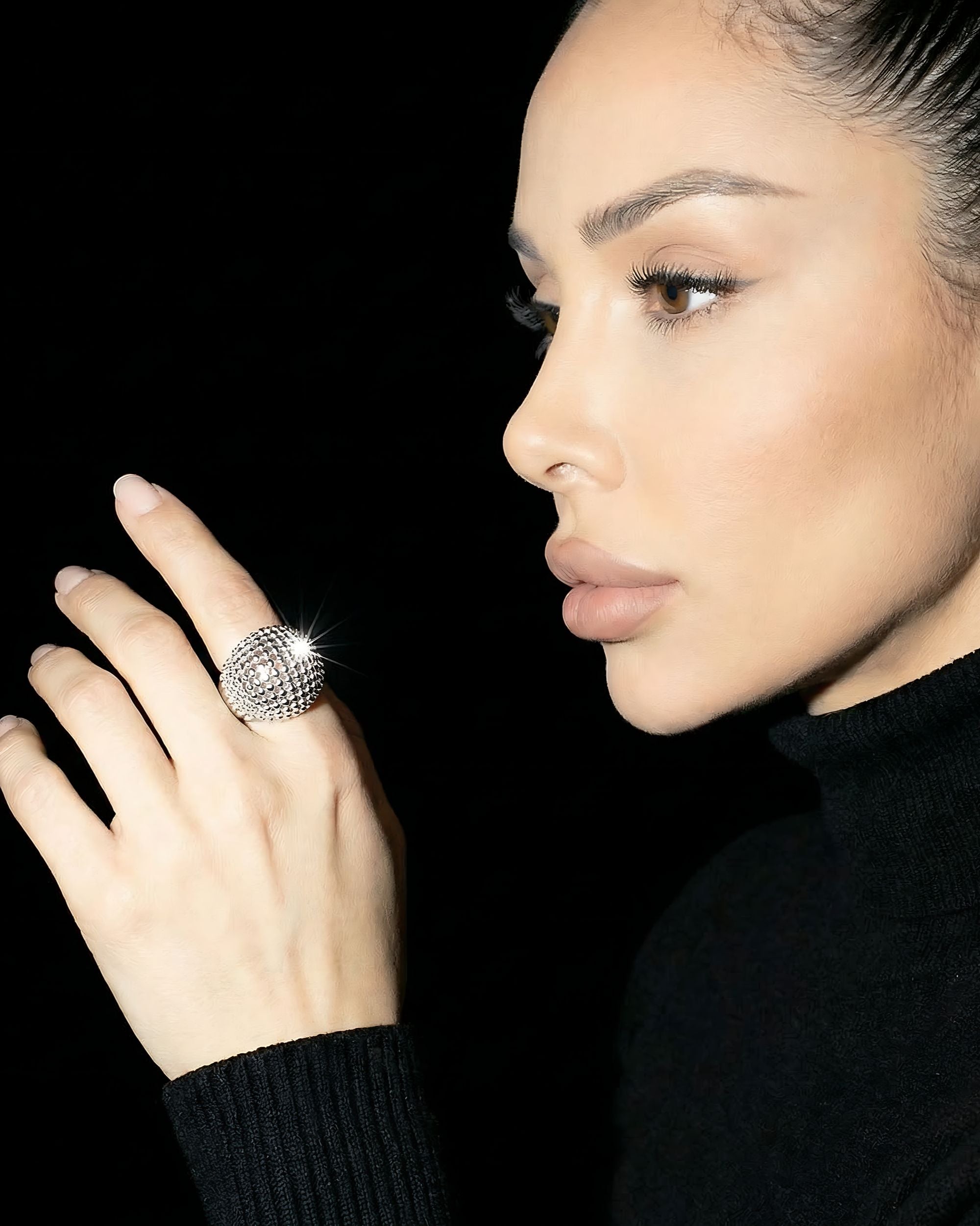 Mesh Sphere Ring, Stainless Steel