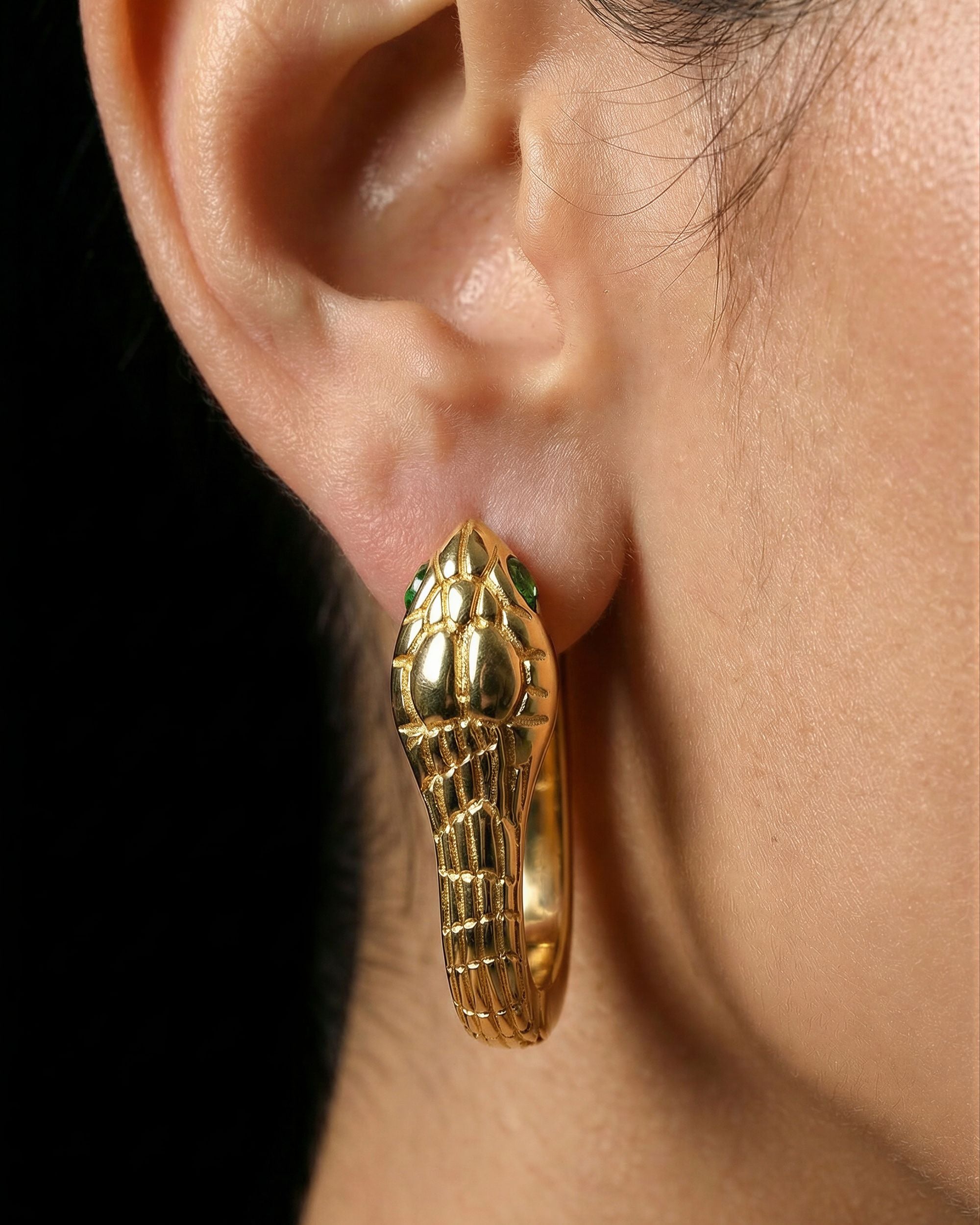 Serpent Cobra Hoop Earrings, Architectural Jewelry