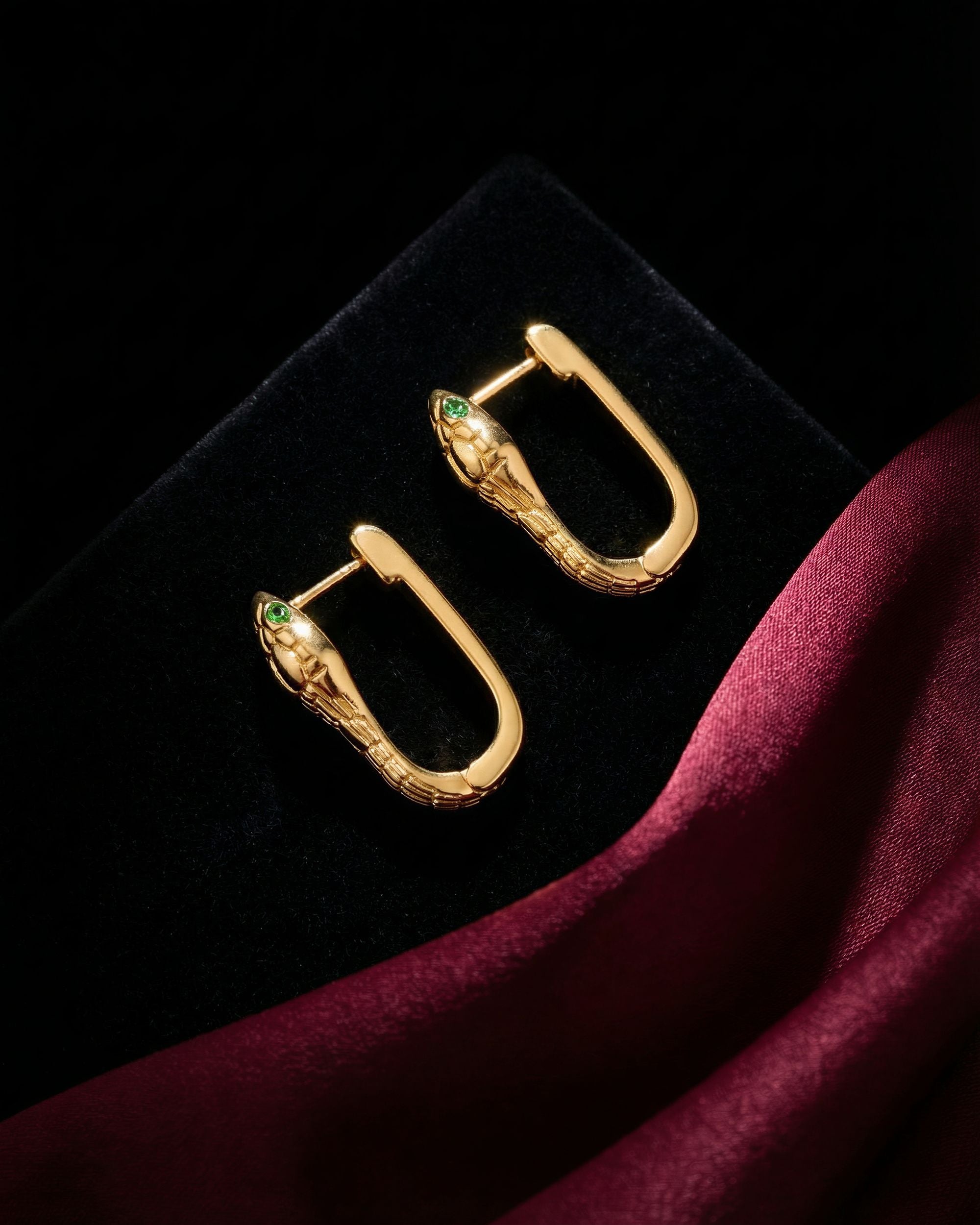 Serpent Cobra Hoop Earrings, Gold Jewelry