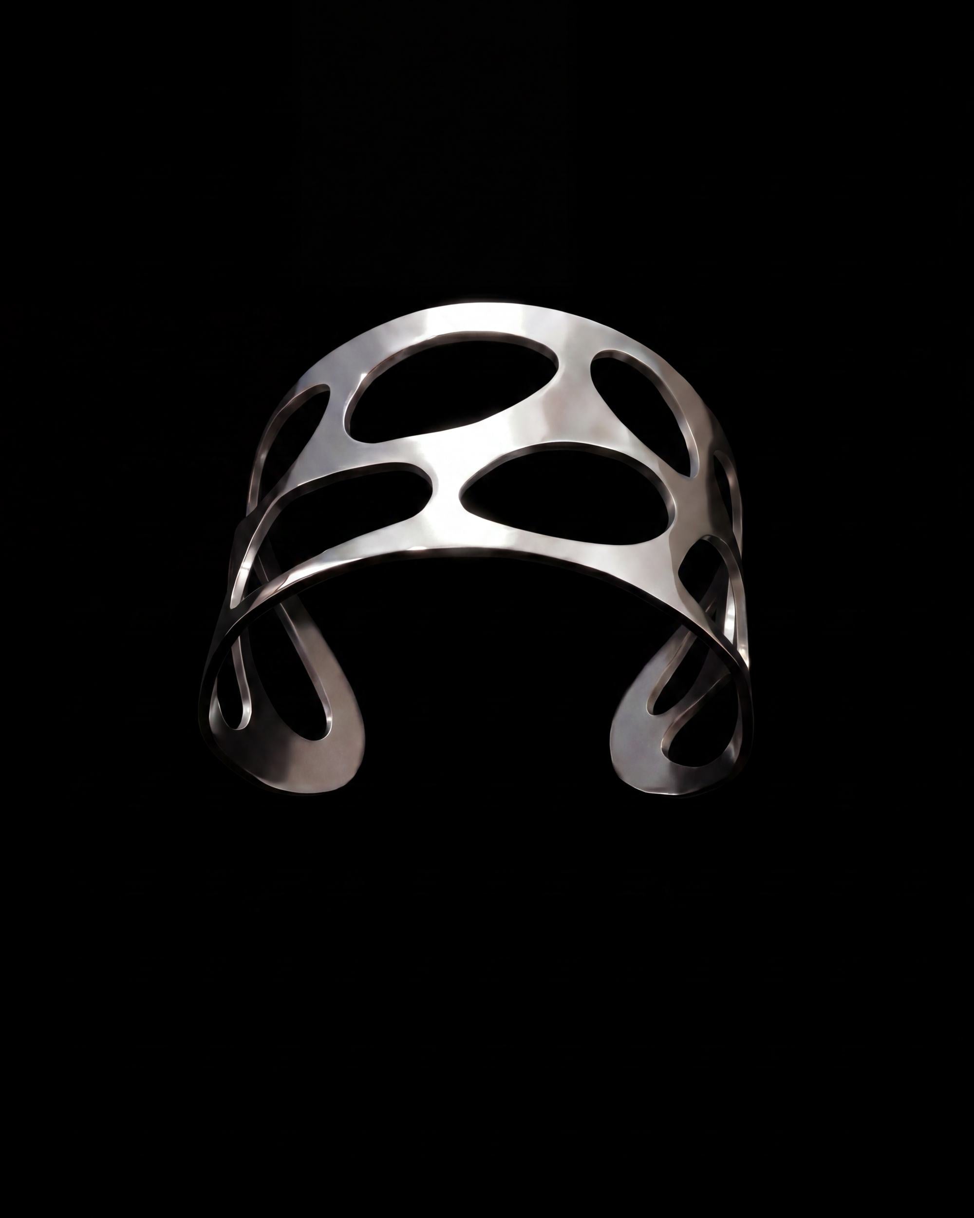 Open Cell Wide Cuff Bracelet - Silver