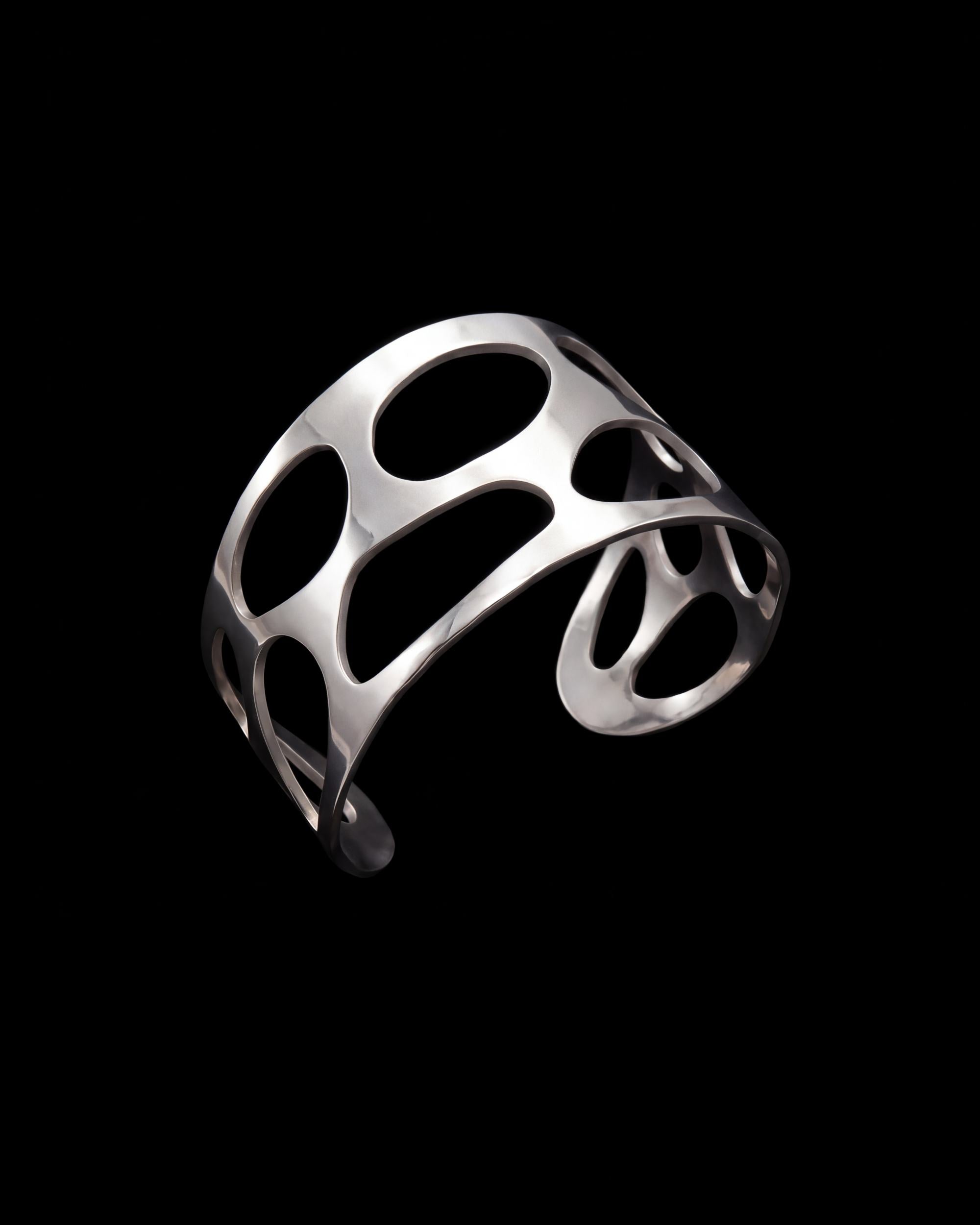Open Cell Wide Cuff Bracelet - Silver