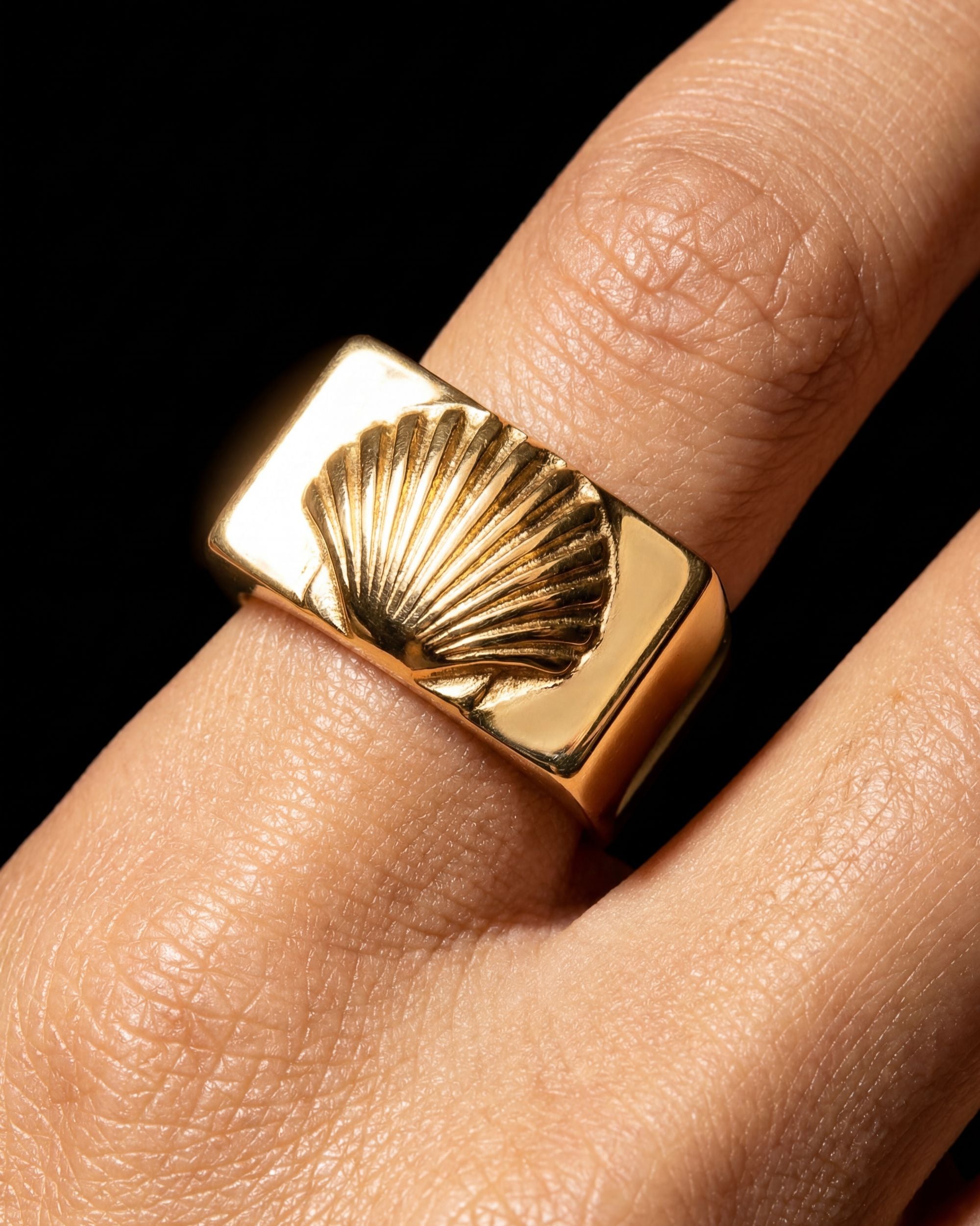 Square Shell Signet Ring, Architectural Jewelry