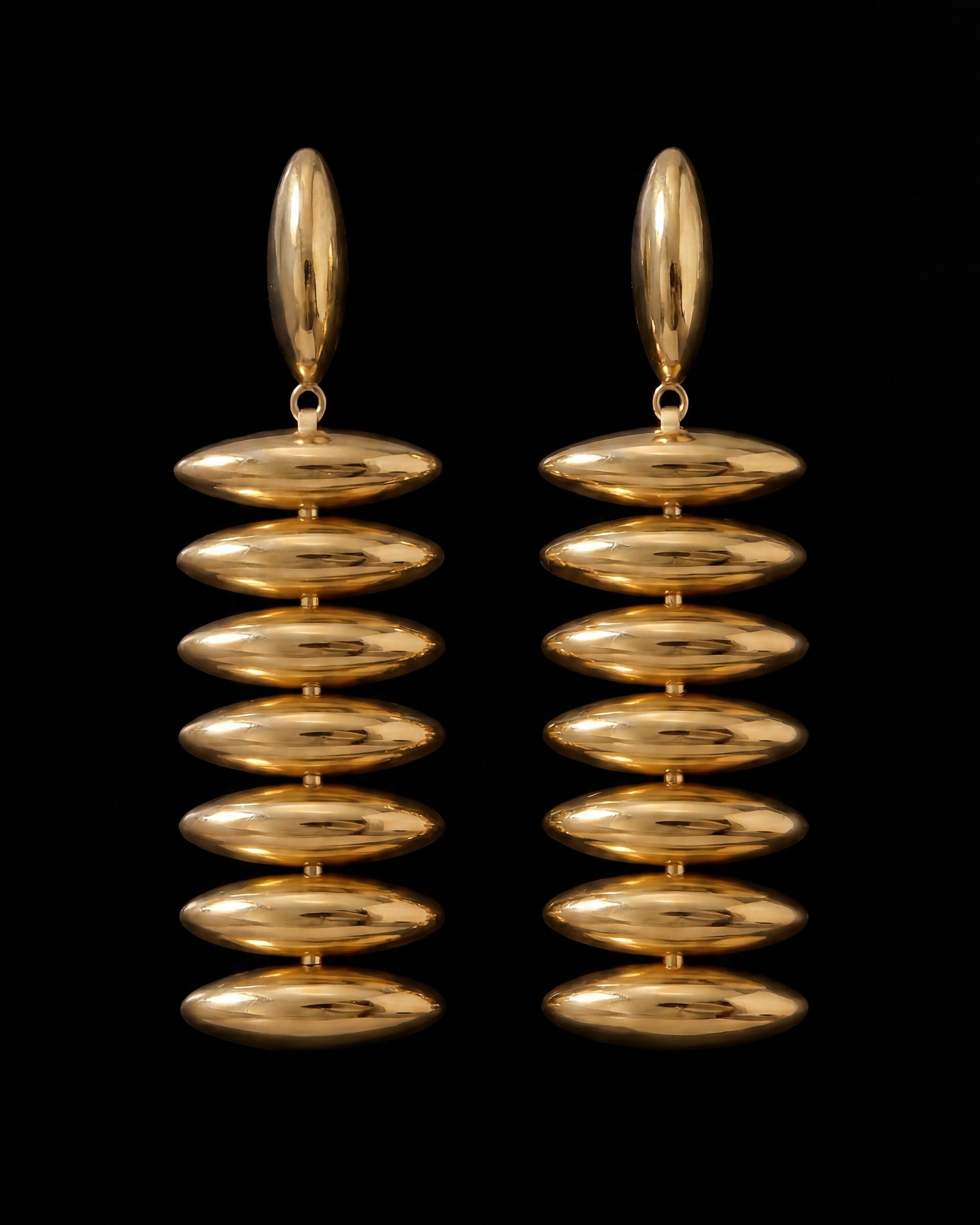 Stacked Oval Disc Drop Earrings - Gold