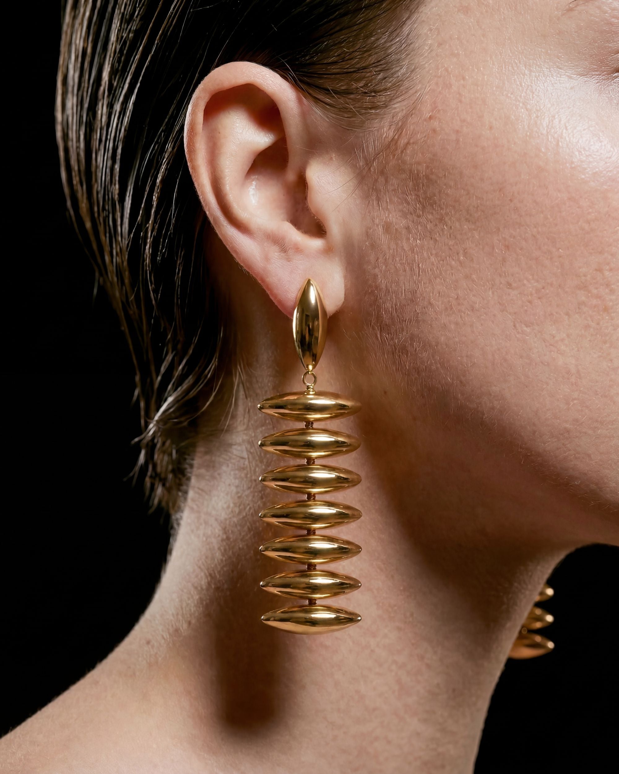 Stacked Oval Disc Drop Earrings - Gold