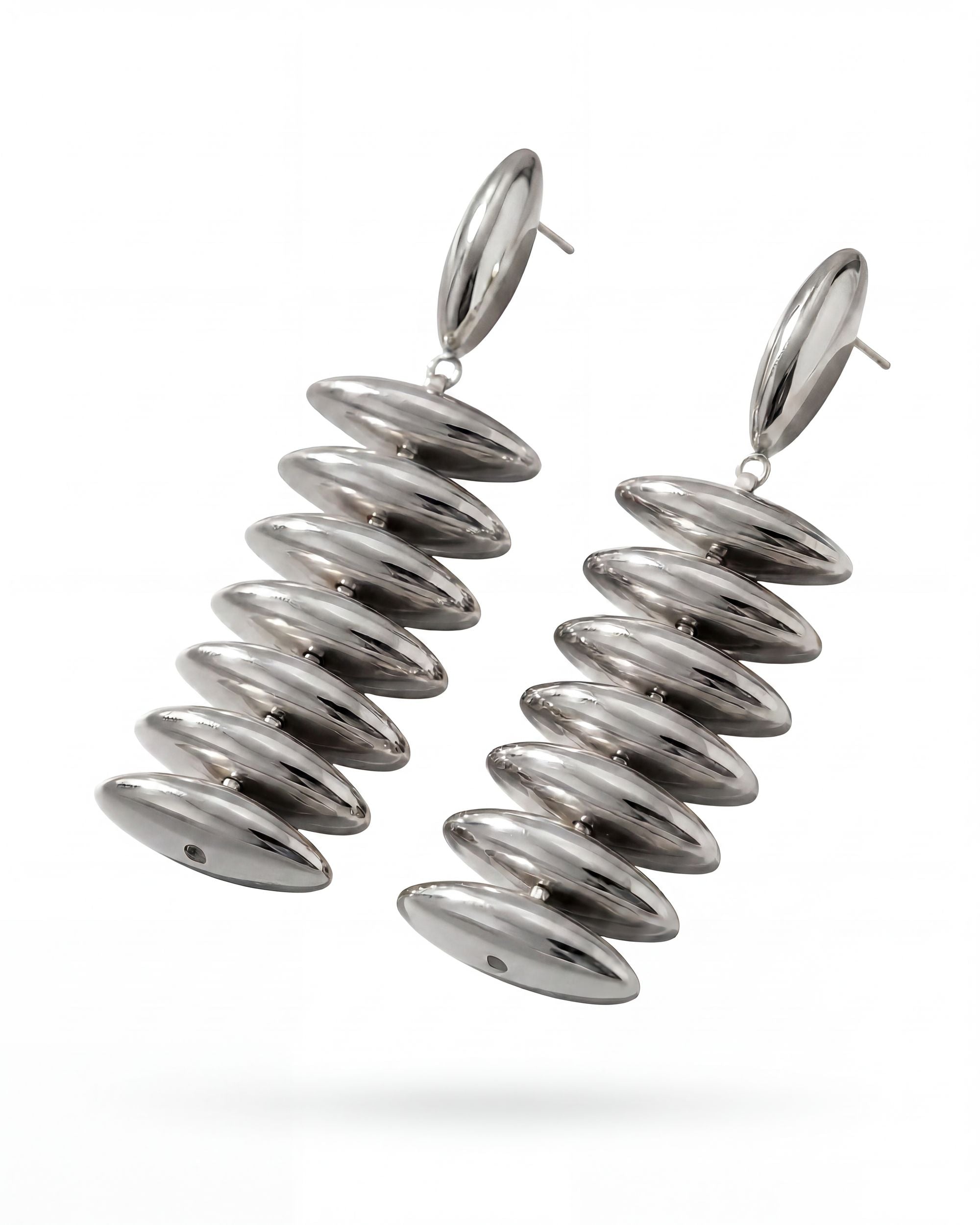 Stacked Oval Disc Drop Earrings - Silver