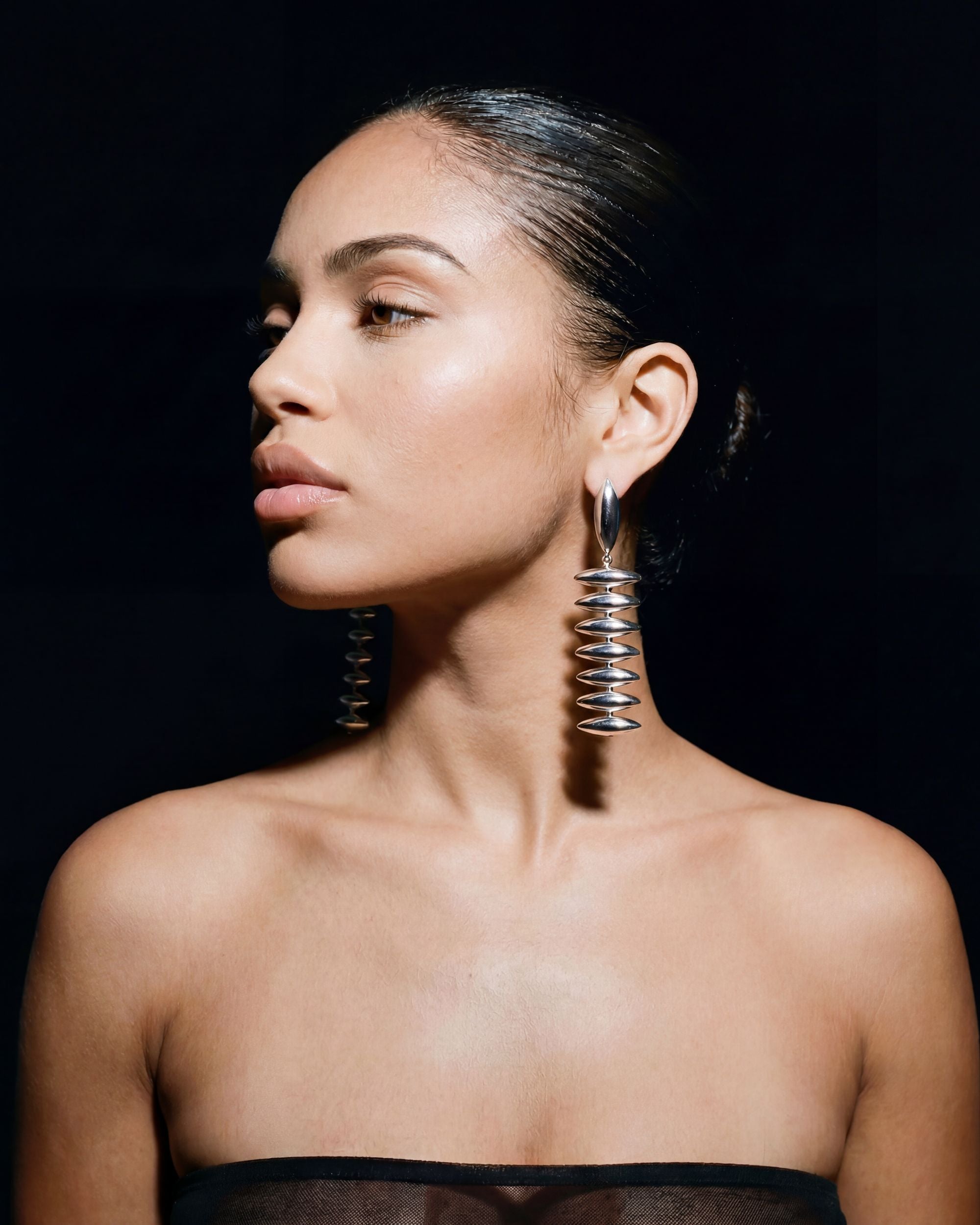 Stacked Oval Disc Drop Earrings - Silver