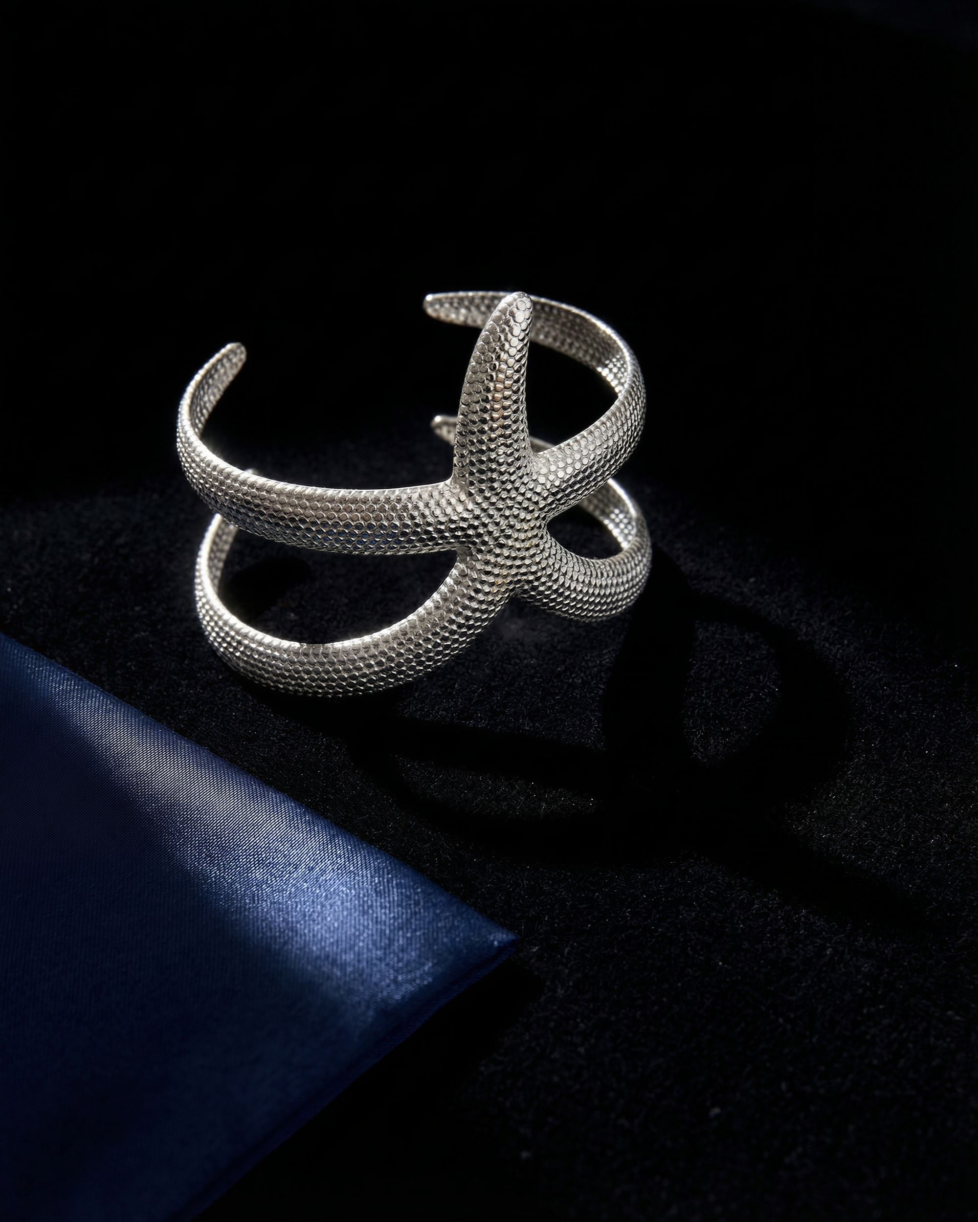 Starfish Cross Cuff Bracelet, Silver Jewelry