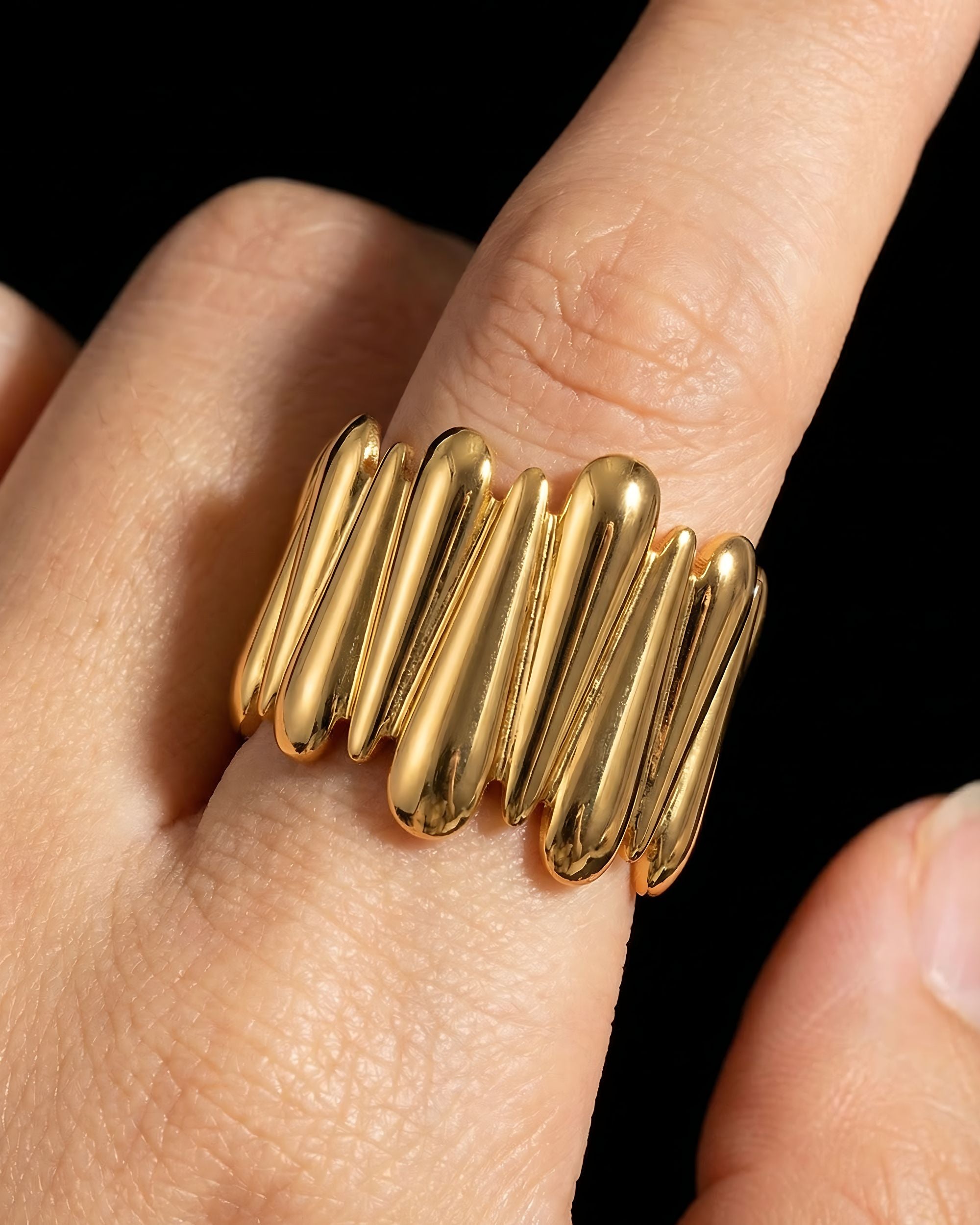 Vertical Droplet Crown Statement Ring, Architectural Jewelry