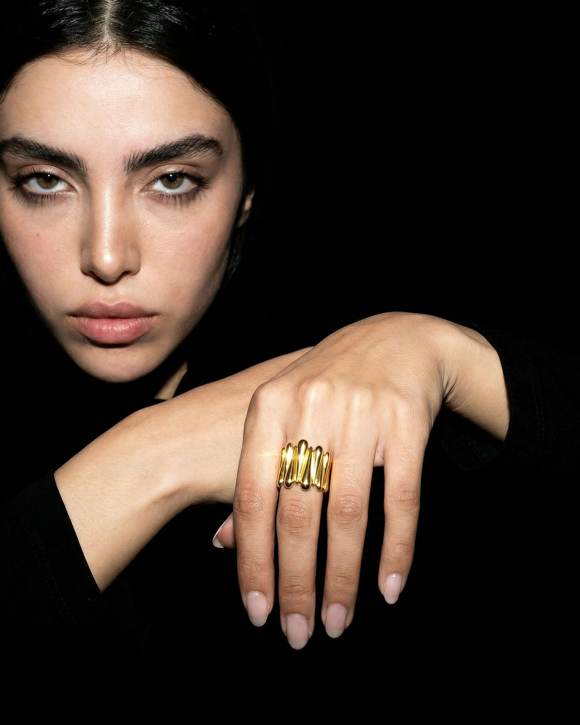 Vertical Droplet Crown Statement Ring, Jewelry Detail