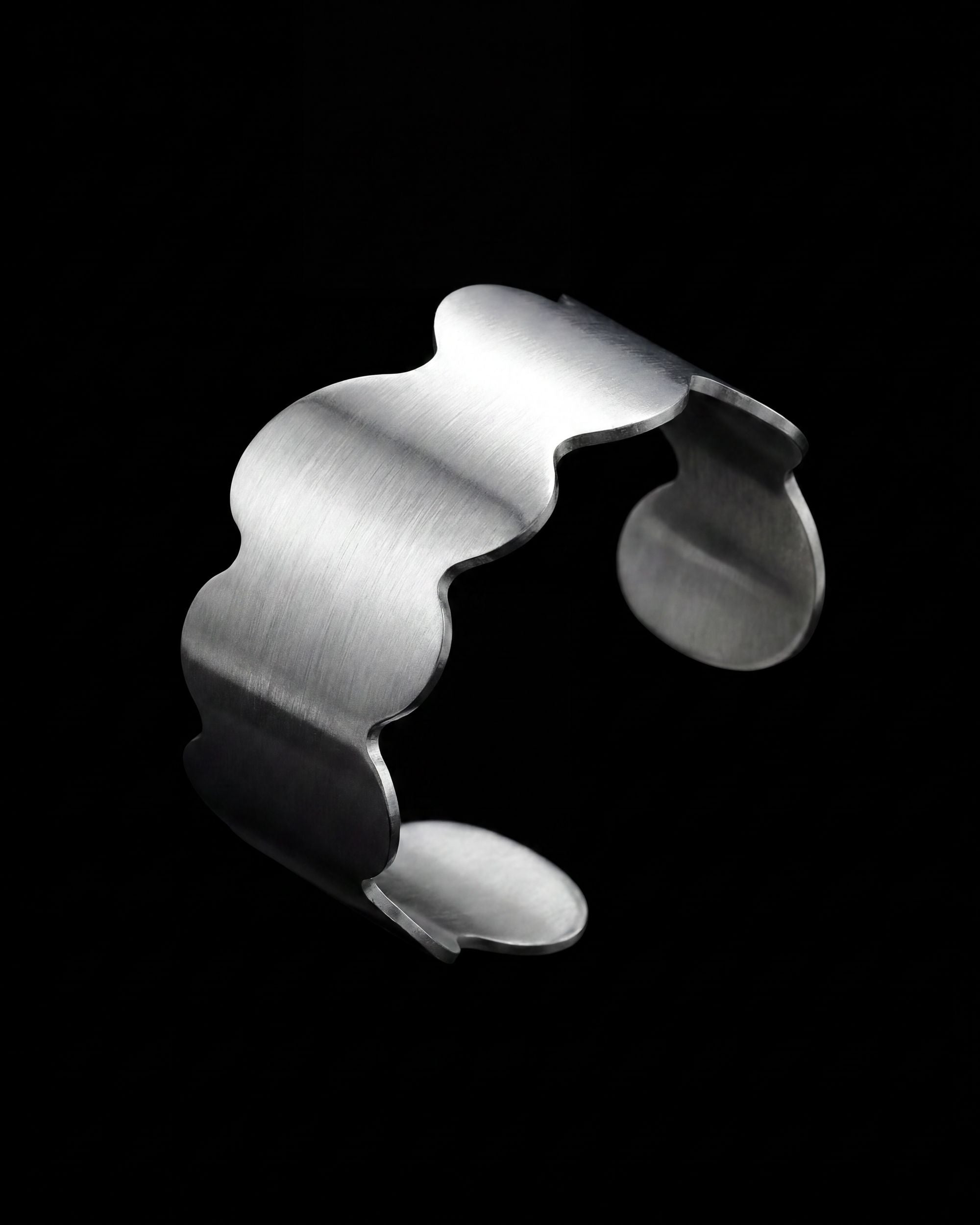 Wave Edge Wide Cuff Bracelet - Silver