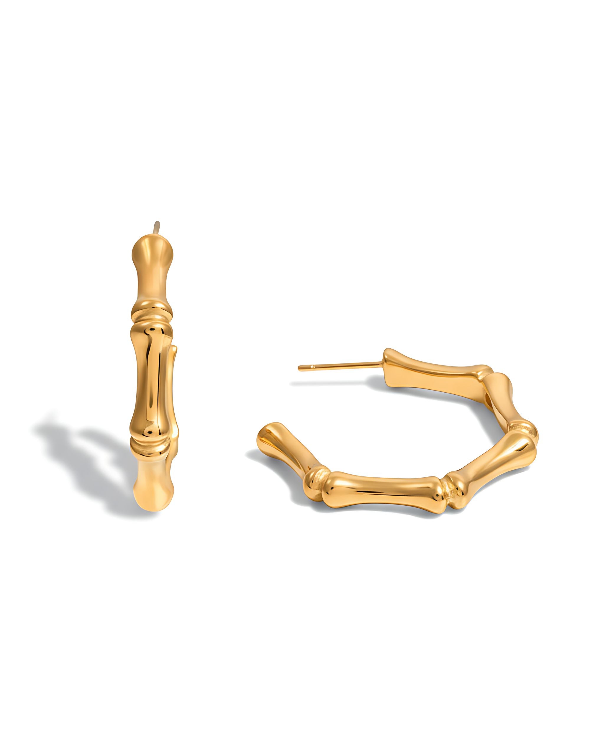Bamboo Geometric Hoop Earrings, Gold