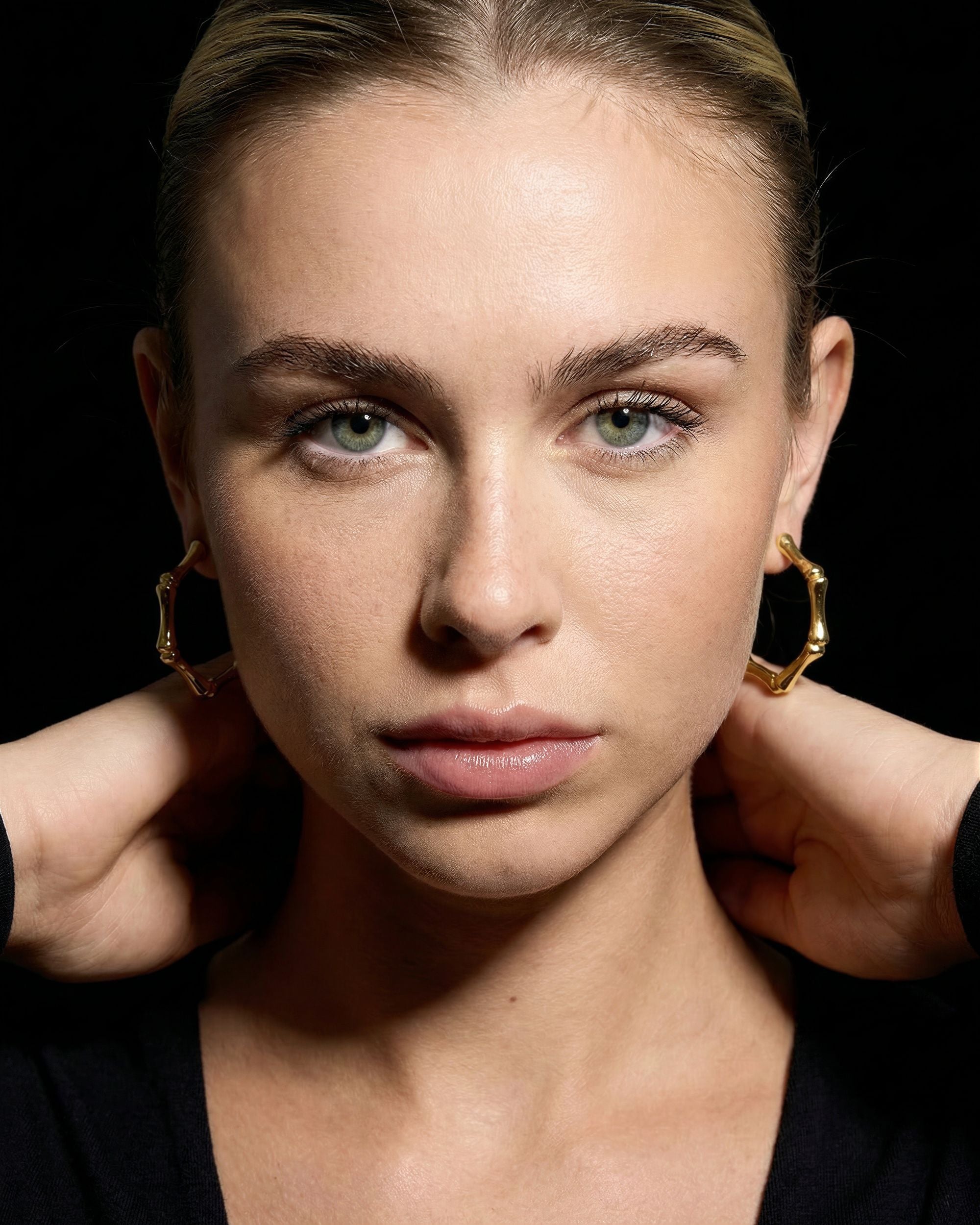 Bamboo Geometric Hoop Earrings, Stainless Steel