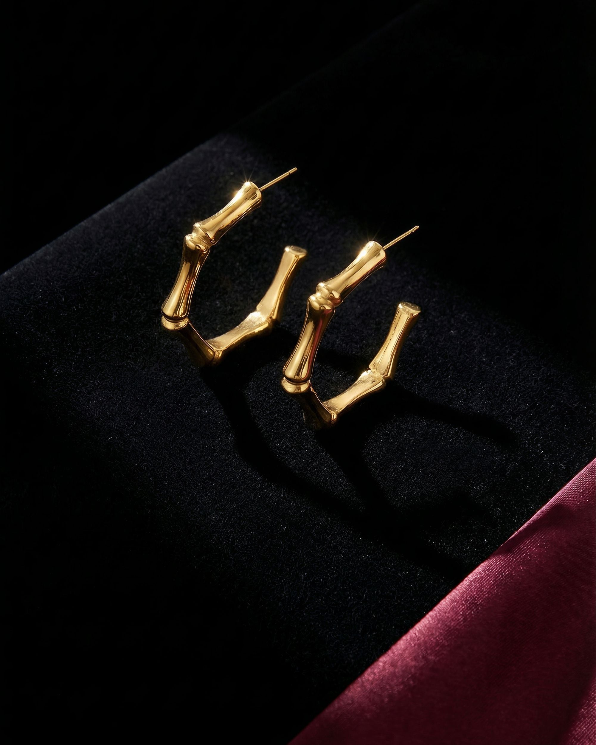 Bamboo Geometric Hoop Earrings, Gold Jewelry