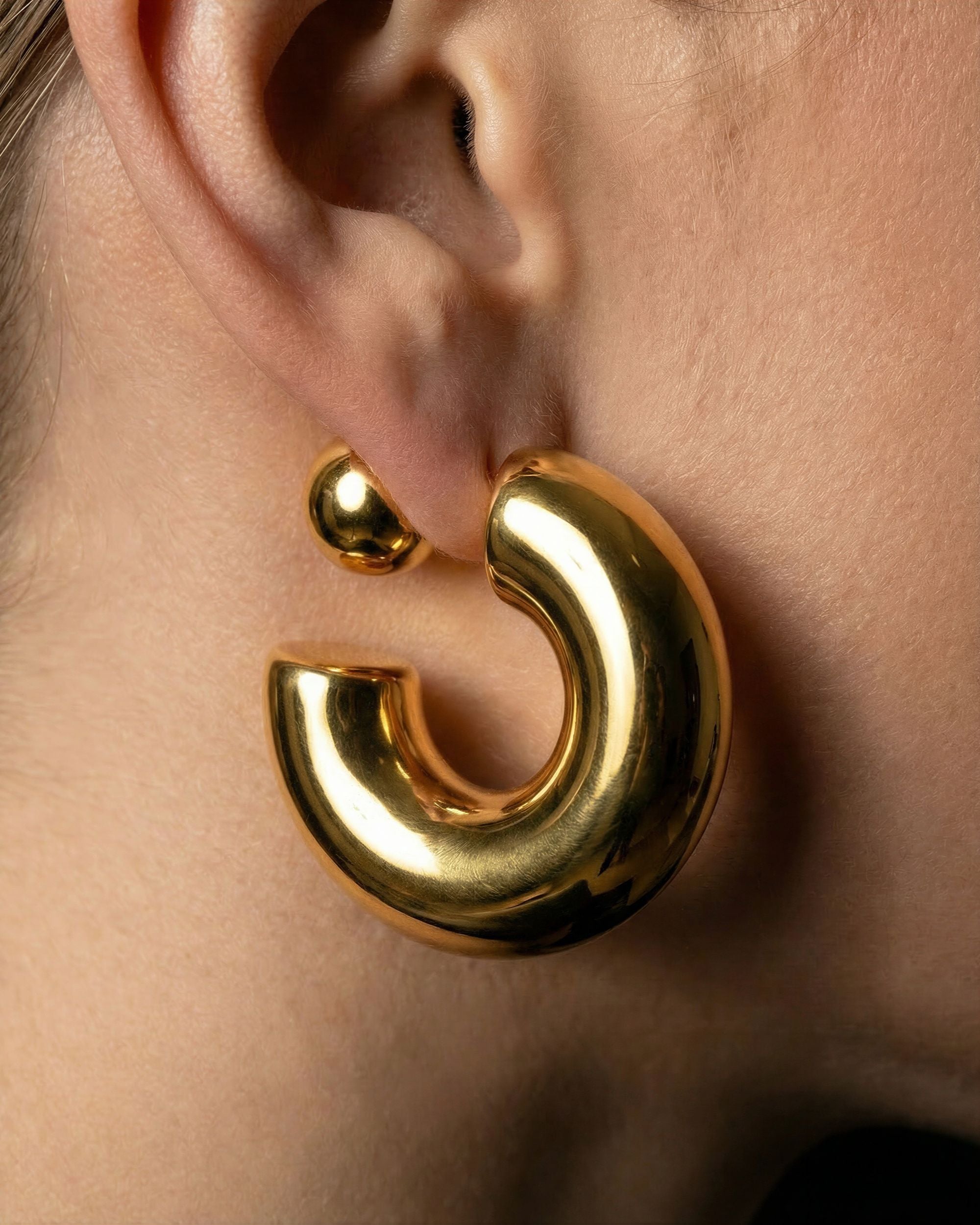 Chunky Ball Hoop Earrings, Architectural Jewelry
