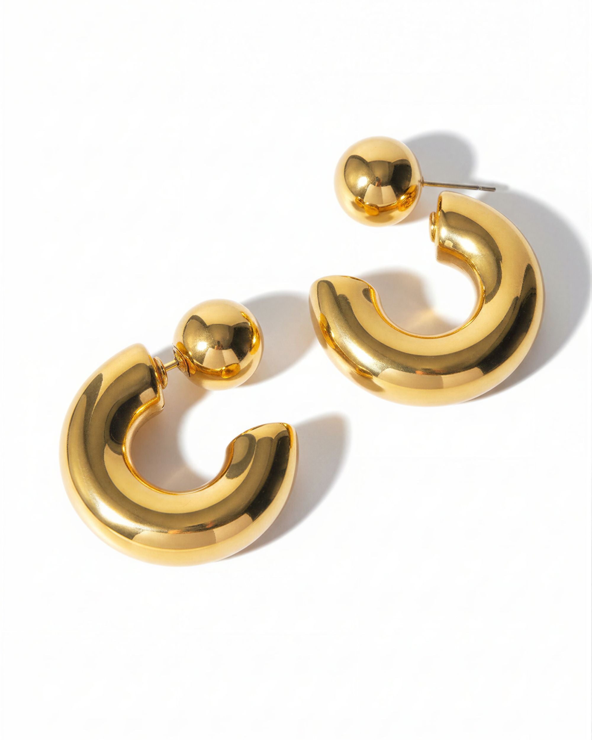 Chunky Ball Hoop Earrings, Gold