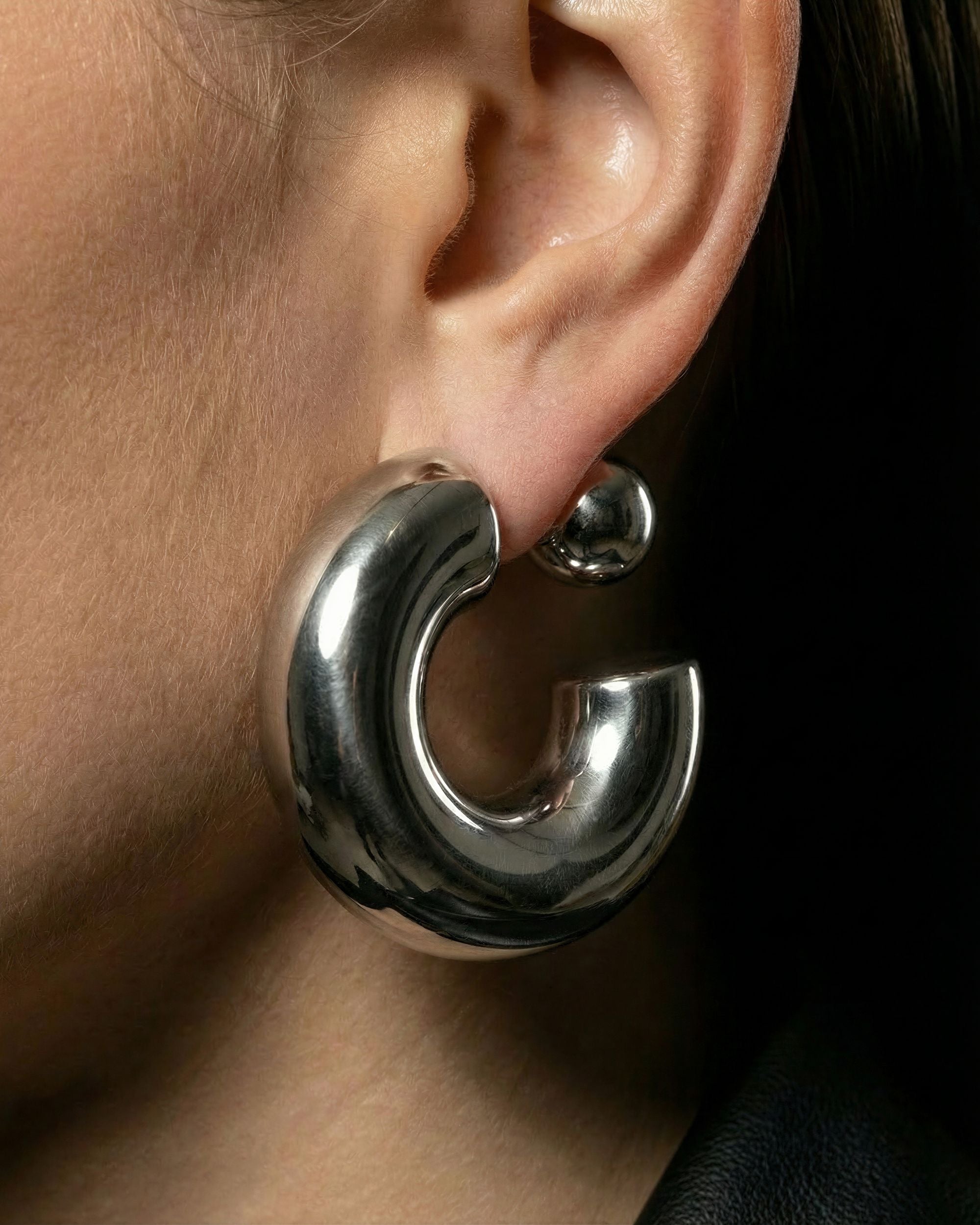 Chunky Ball Hoop Earrings, Architectural Jewelry