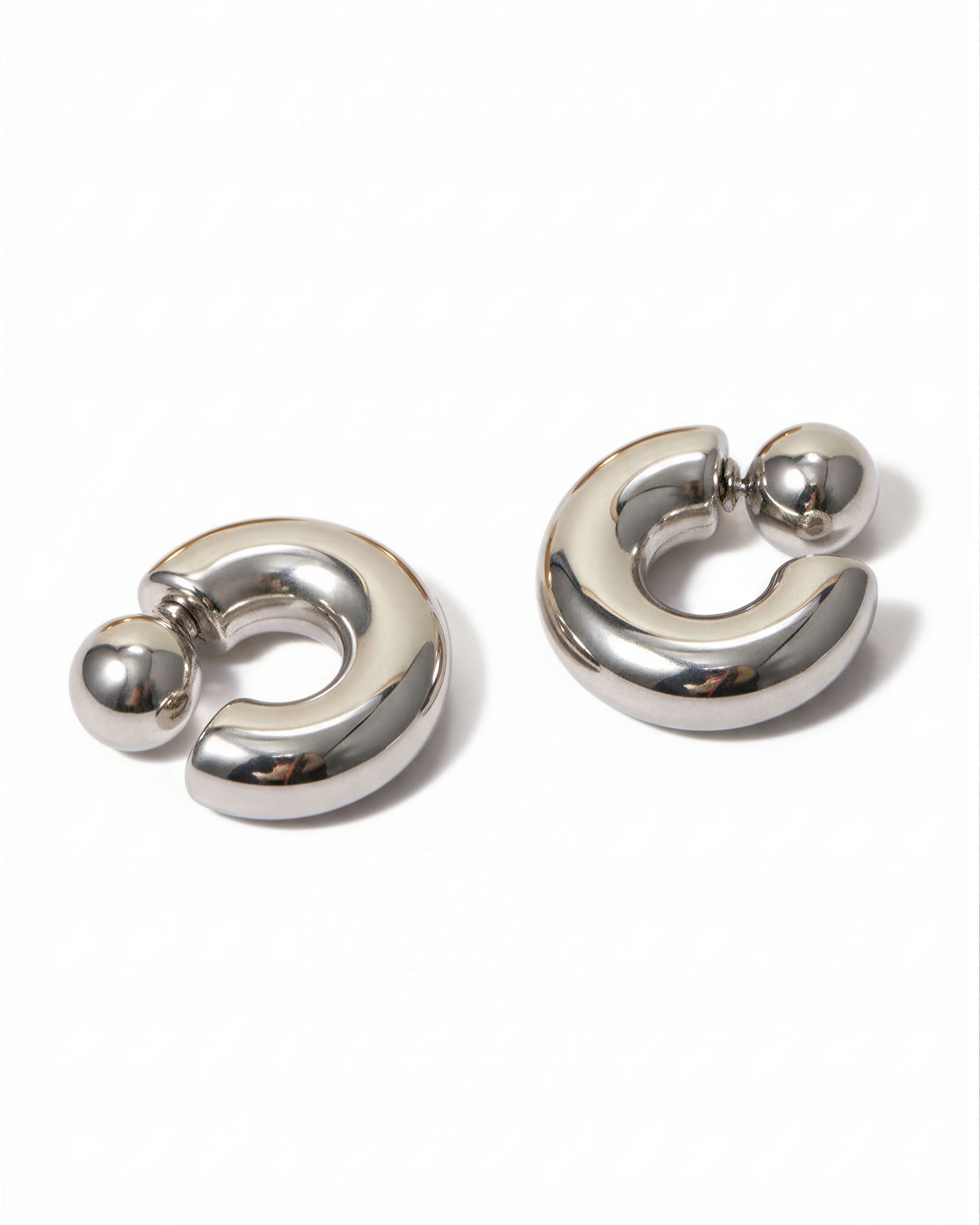Chunky Ball Hoop Earrings, Silver
