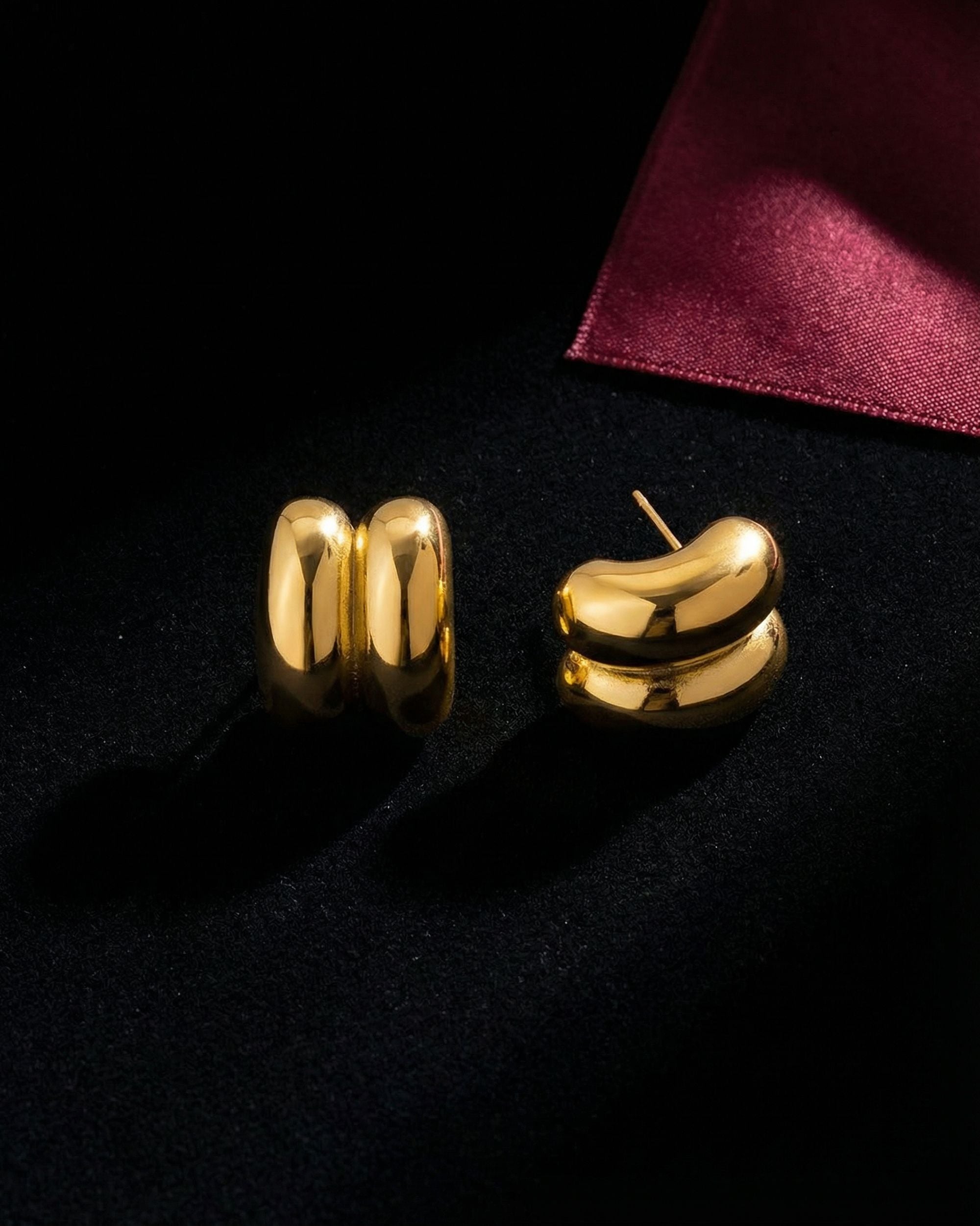 Chunky Double Tube Stud Earrings, Gold Jewelry