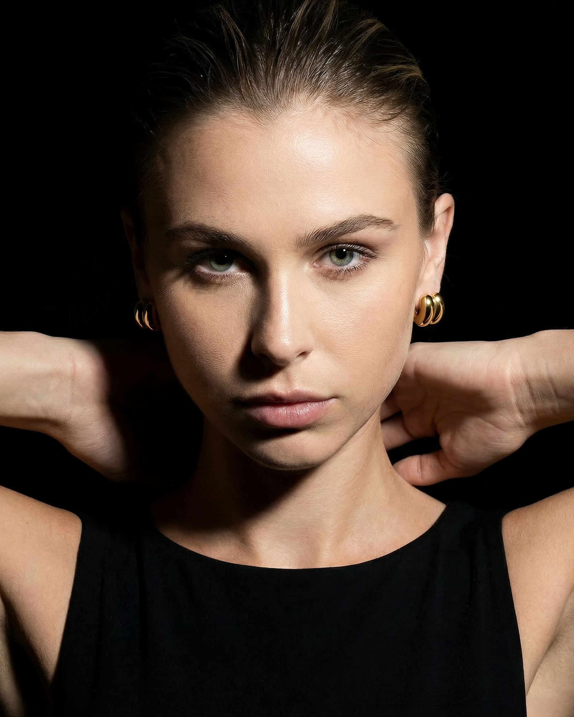 Chunky Double Tube Stud Earrings, Stainless Steel