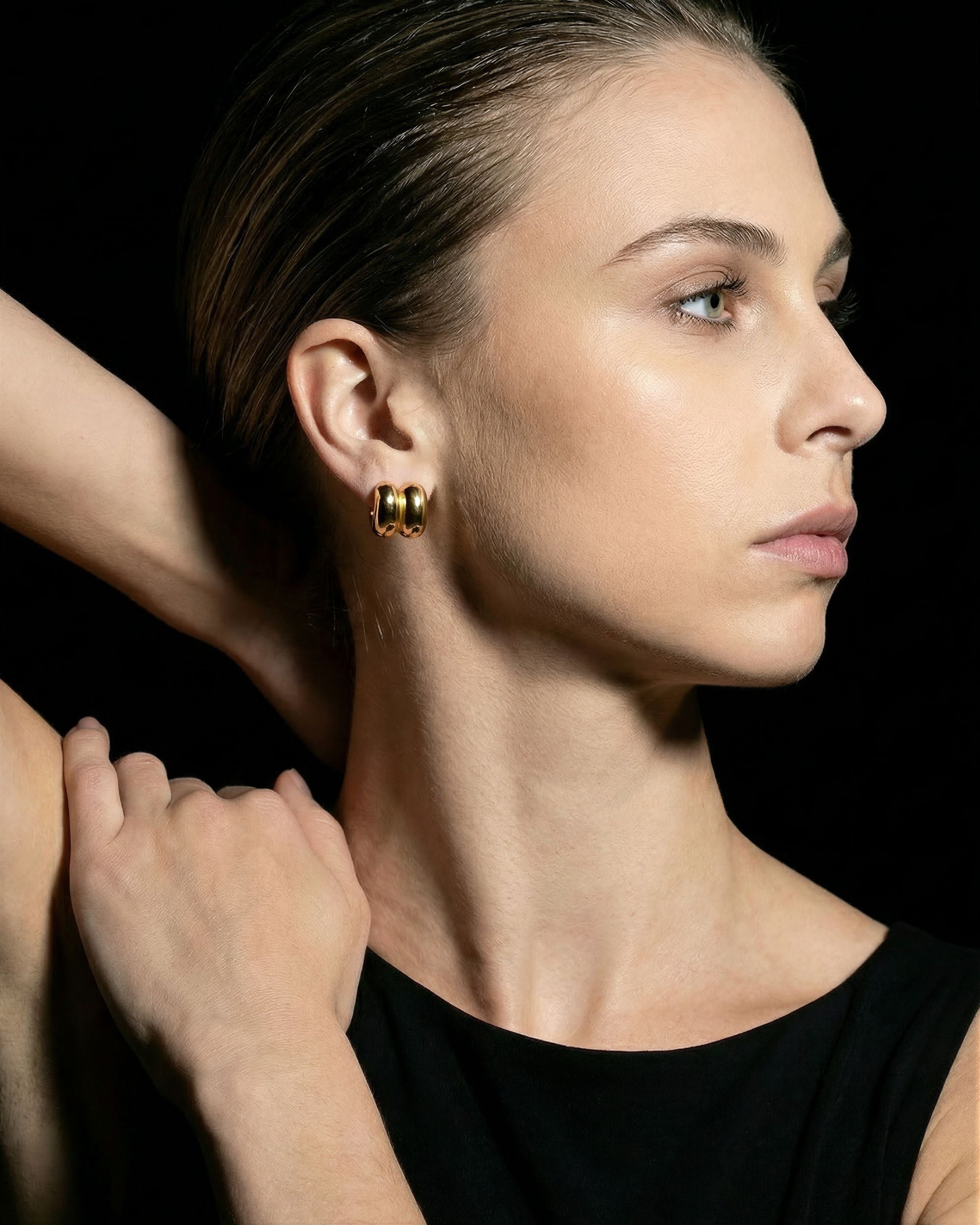 Chunky Double Tube Stud Earrings, Jewelry Detail