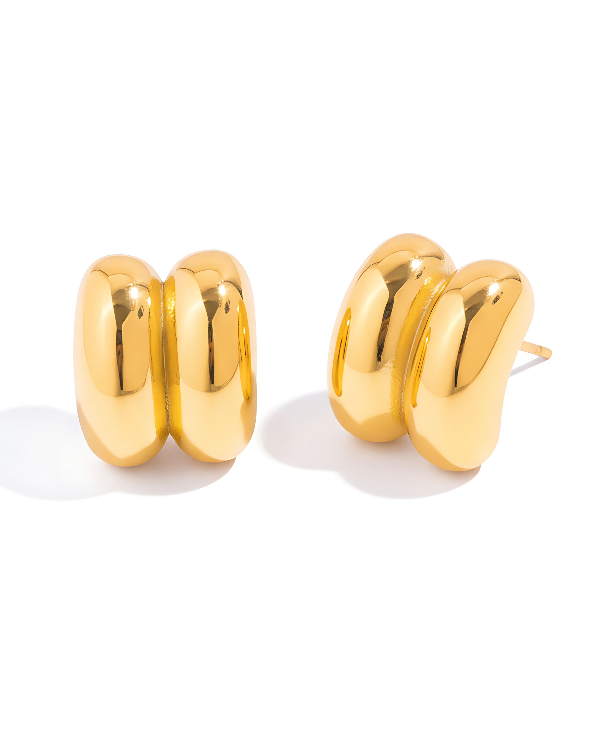 Chunky Double Tube Stud Earrings, Gold