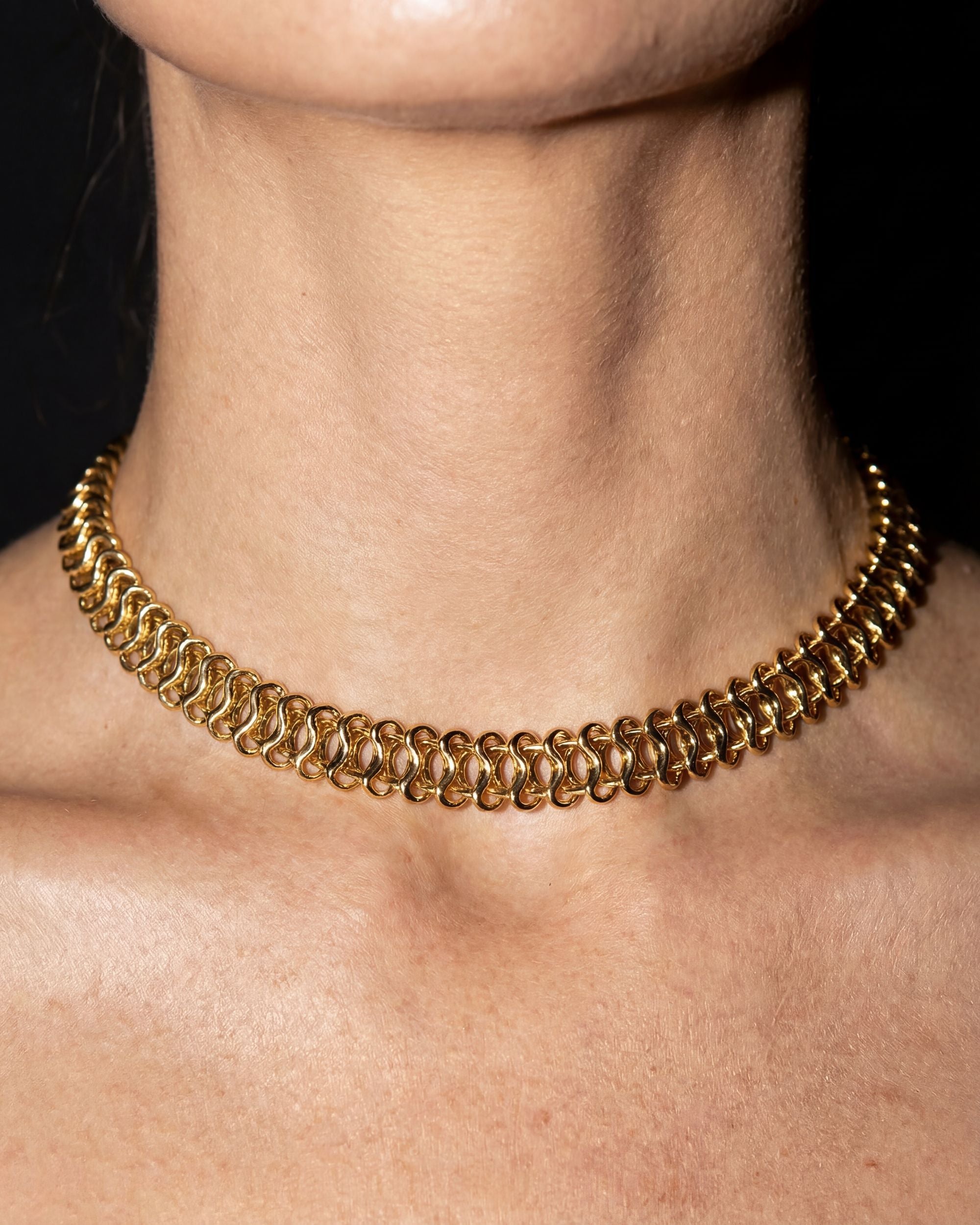 Coiled Gold Chain Choker Necklace, Stainless Steel