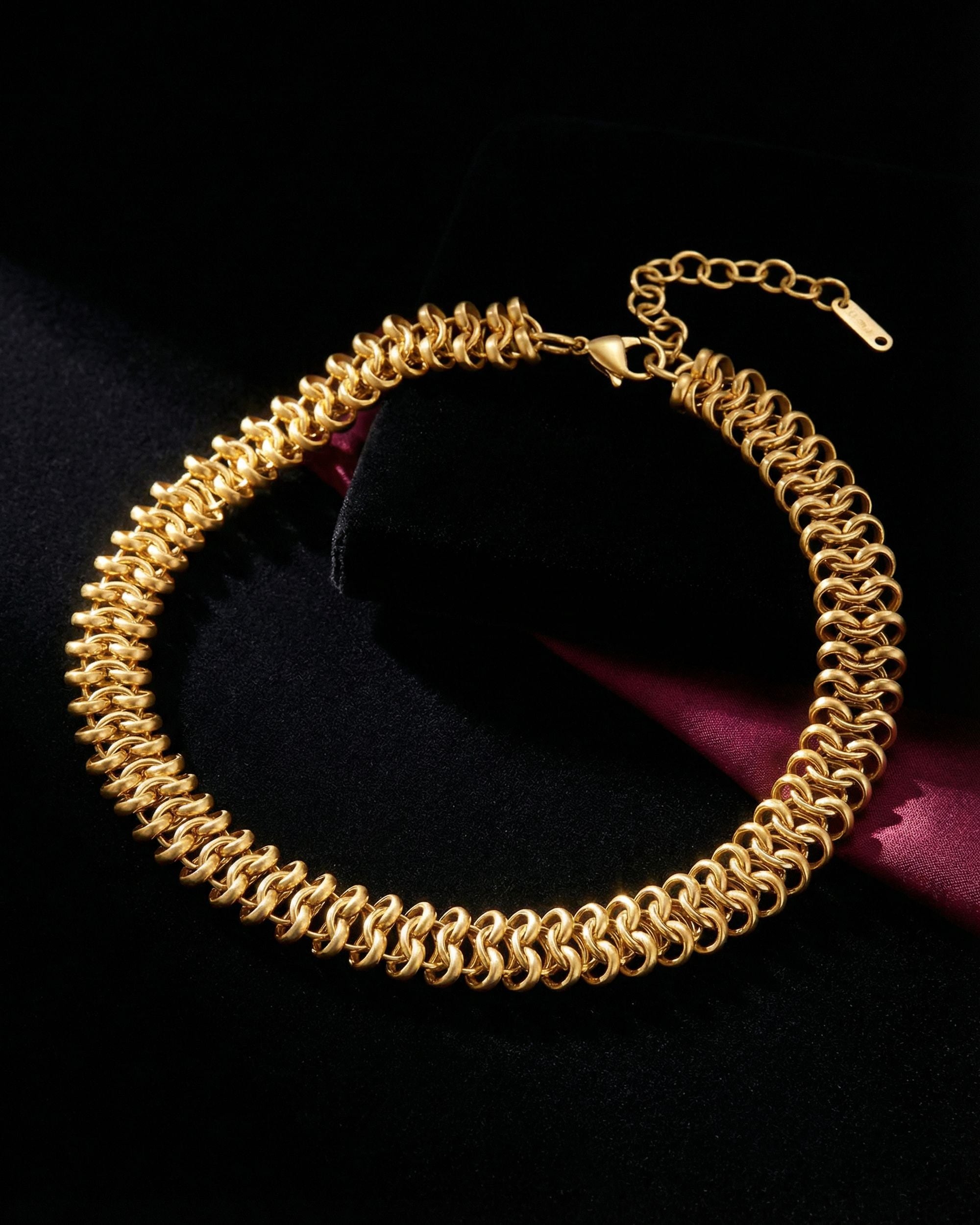 Coiled Gold Chain Choker Necklace, Side View