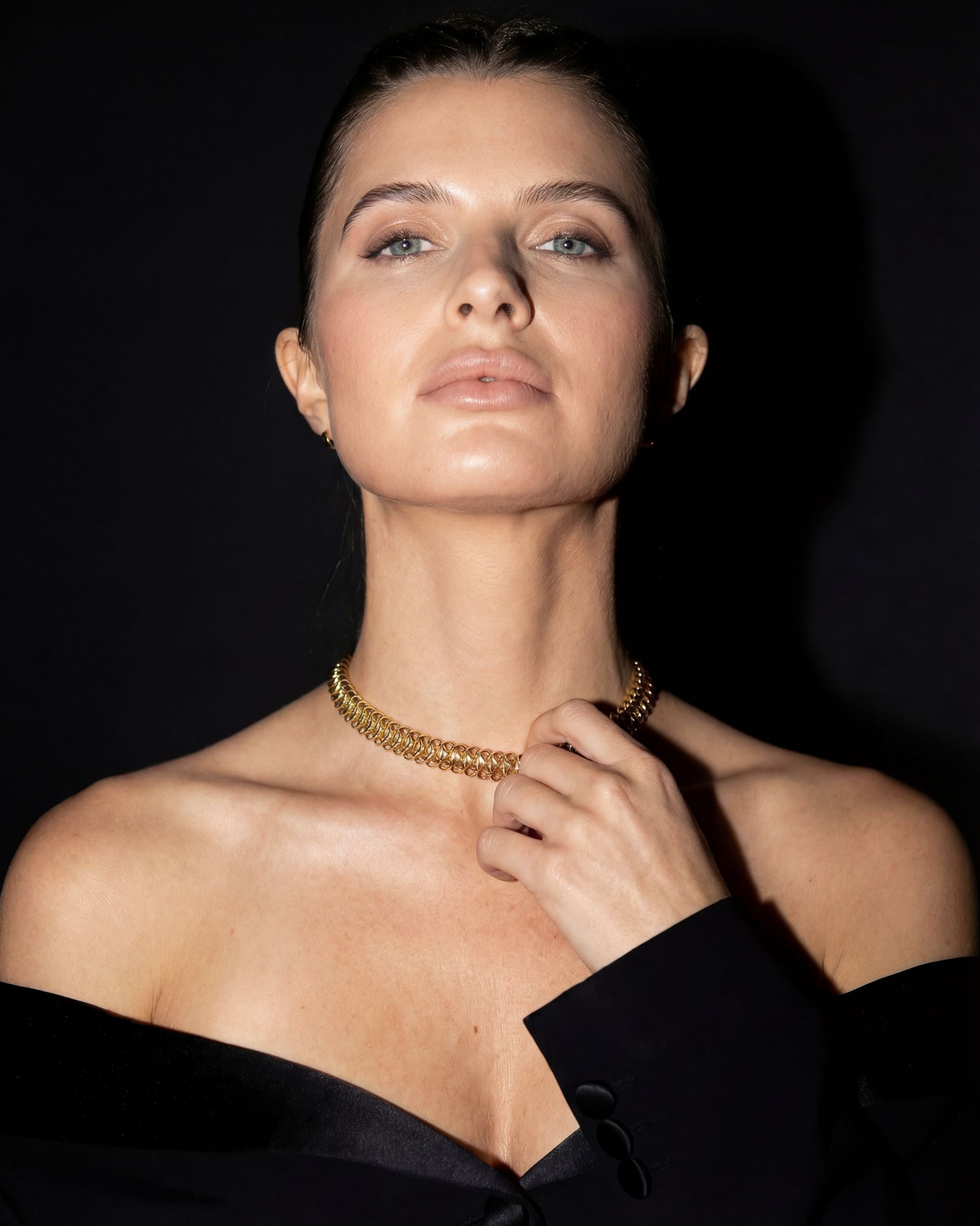 Coiled Gold Chain Choker Necklace, Architectural Jewelry