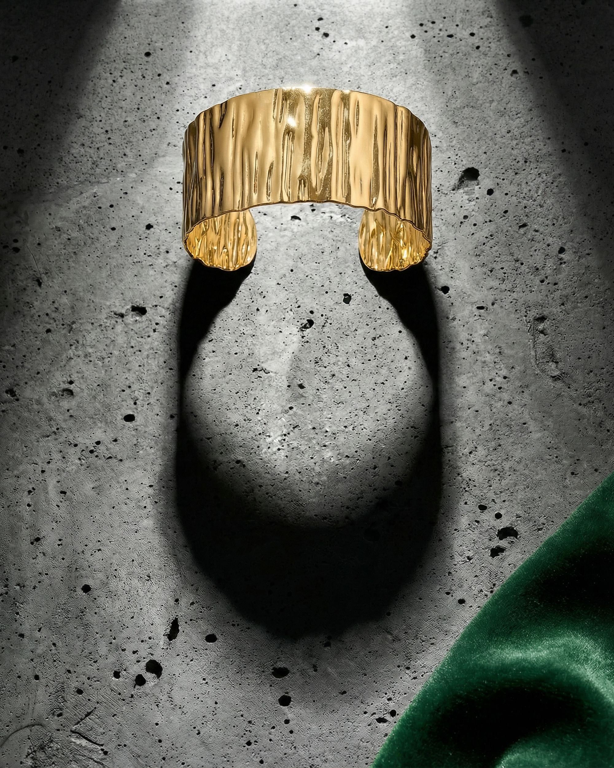 Corrugated Gold Wide Cuff Bracelet, Side View