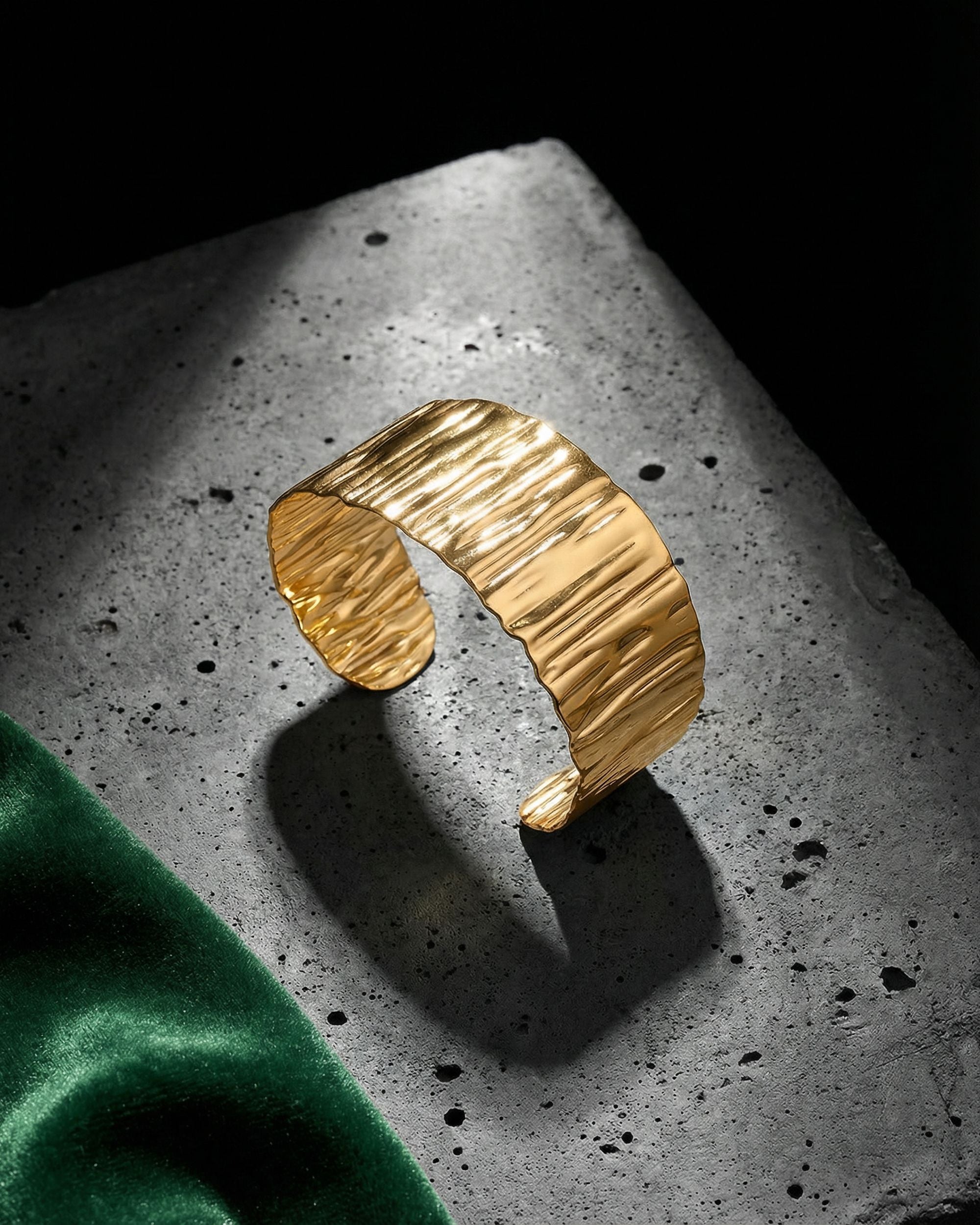 Corrugated Gold Wide Cuff Bracelet, Close Up
