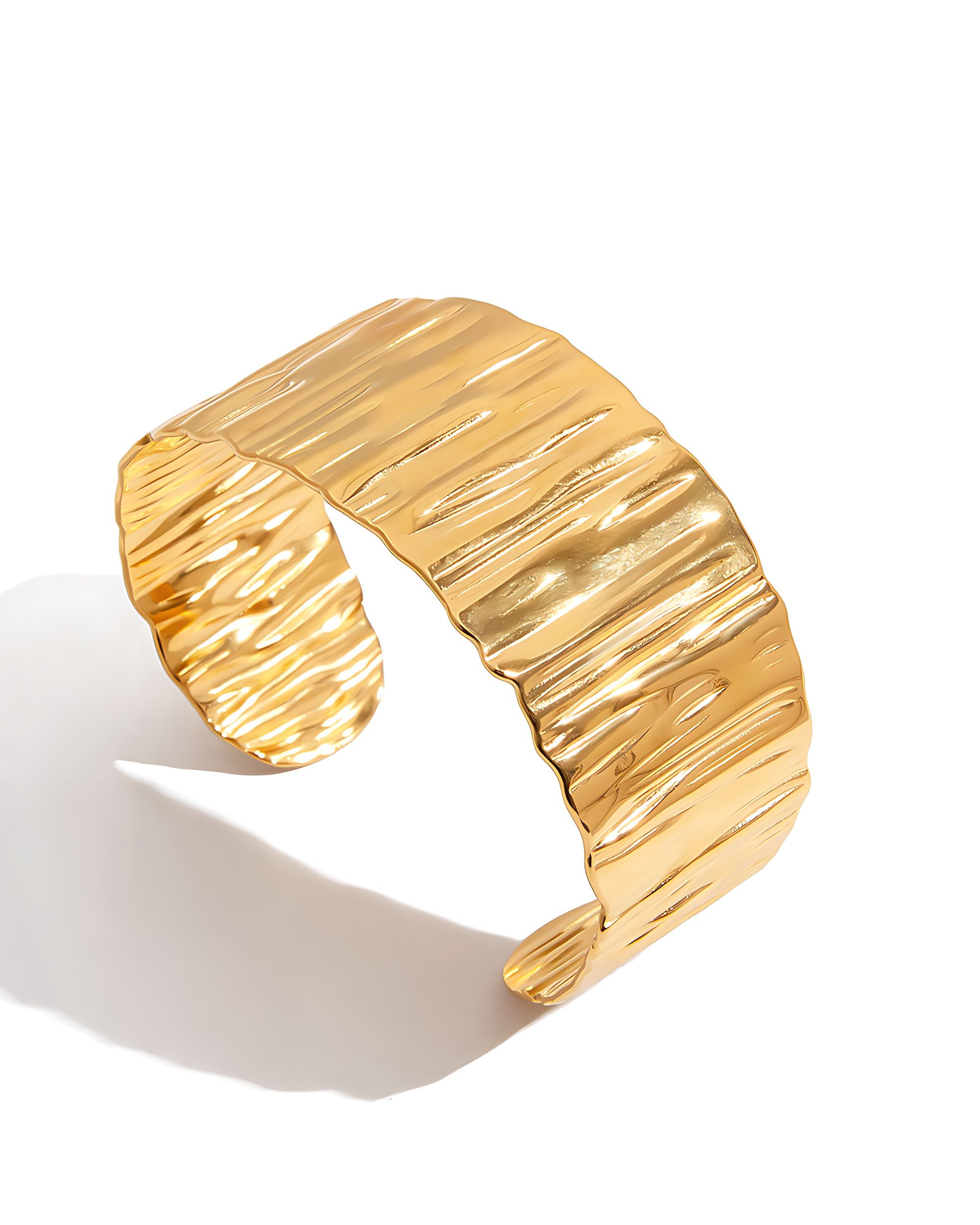 Corrugated Gold Wide Cuff Bracelet, Gold