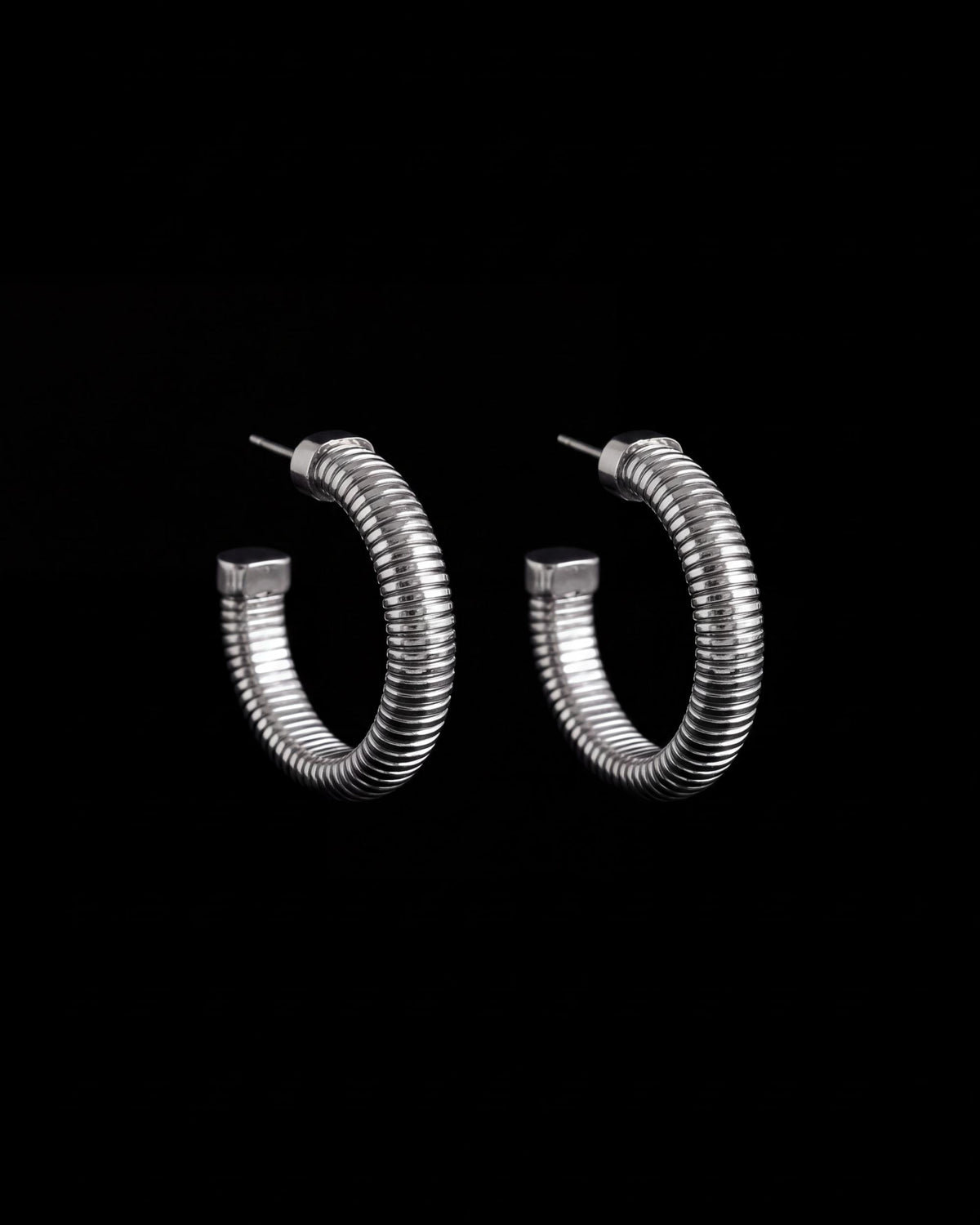 Ribbed Coil Hoop Earrings - Silver